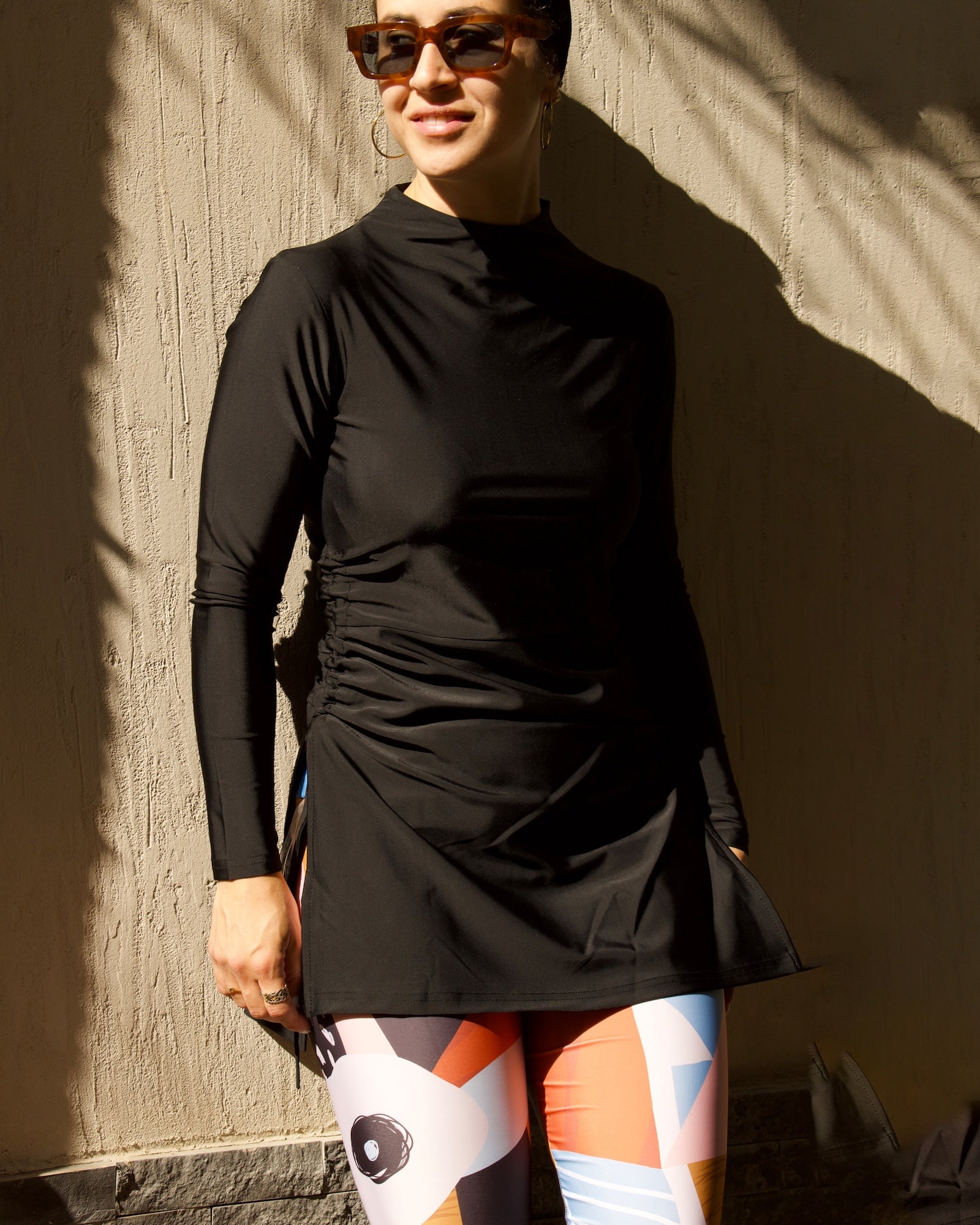 High-Neck Swim Top - Black
