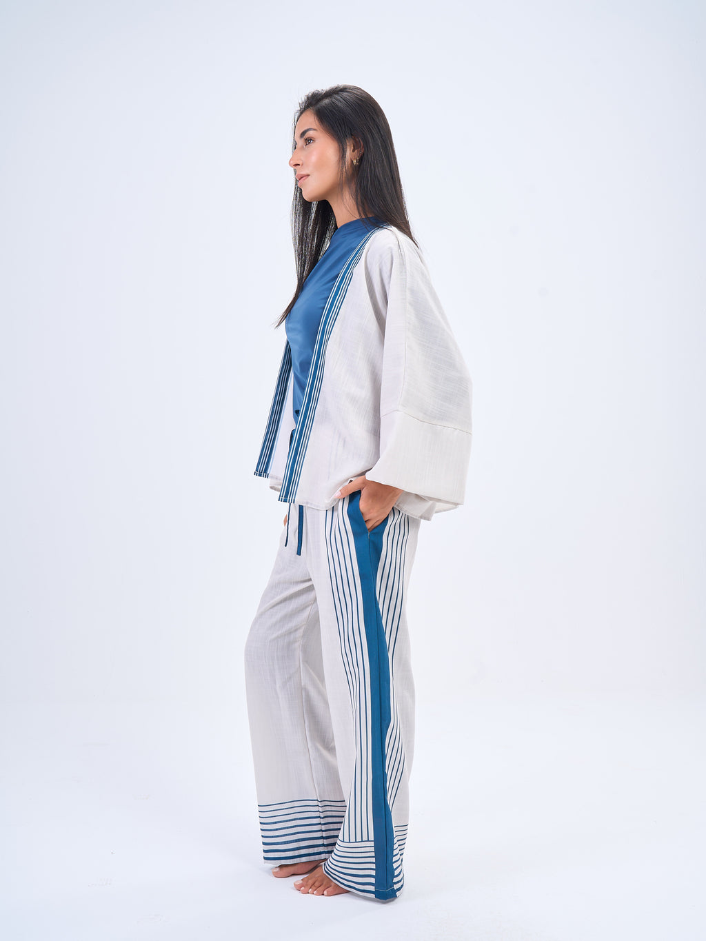 Summer Stripes Linen Set in- Bedazzled Blue