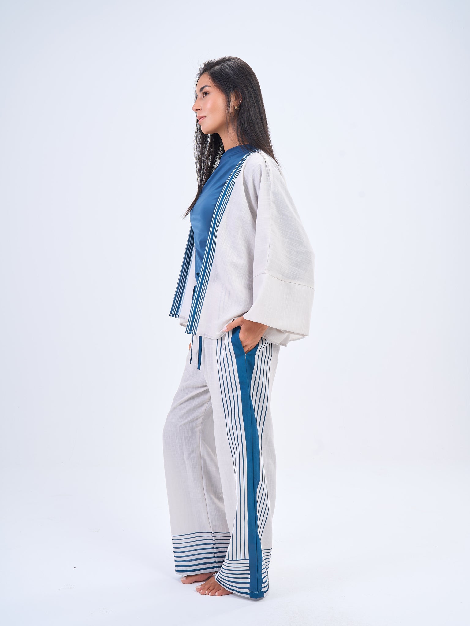 Summer Stripes Linen Set in- Bedazzled Blue