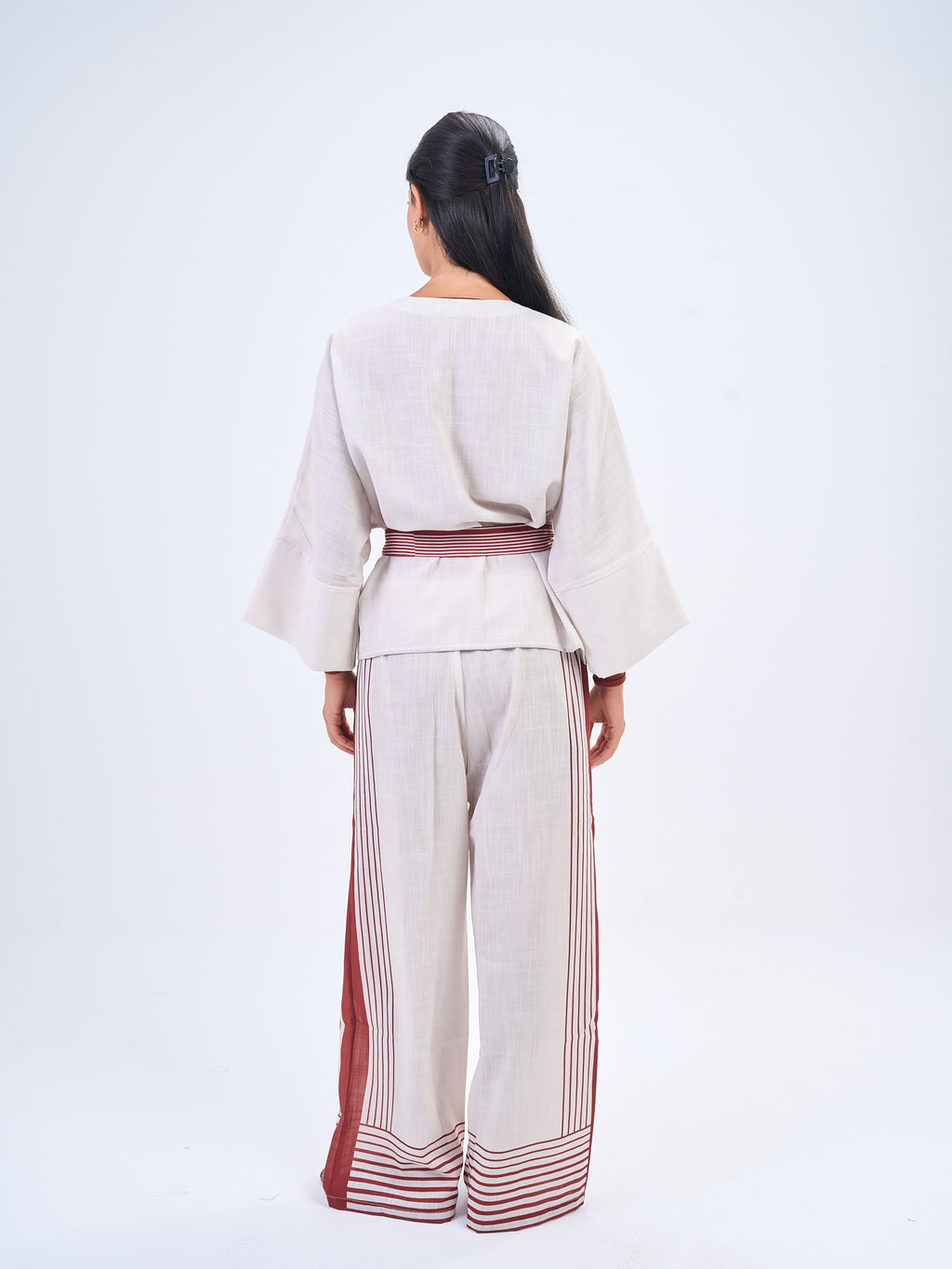 Summer Stripes Linen Set in- Maroon