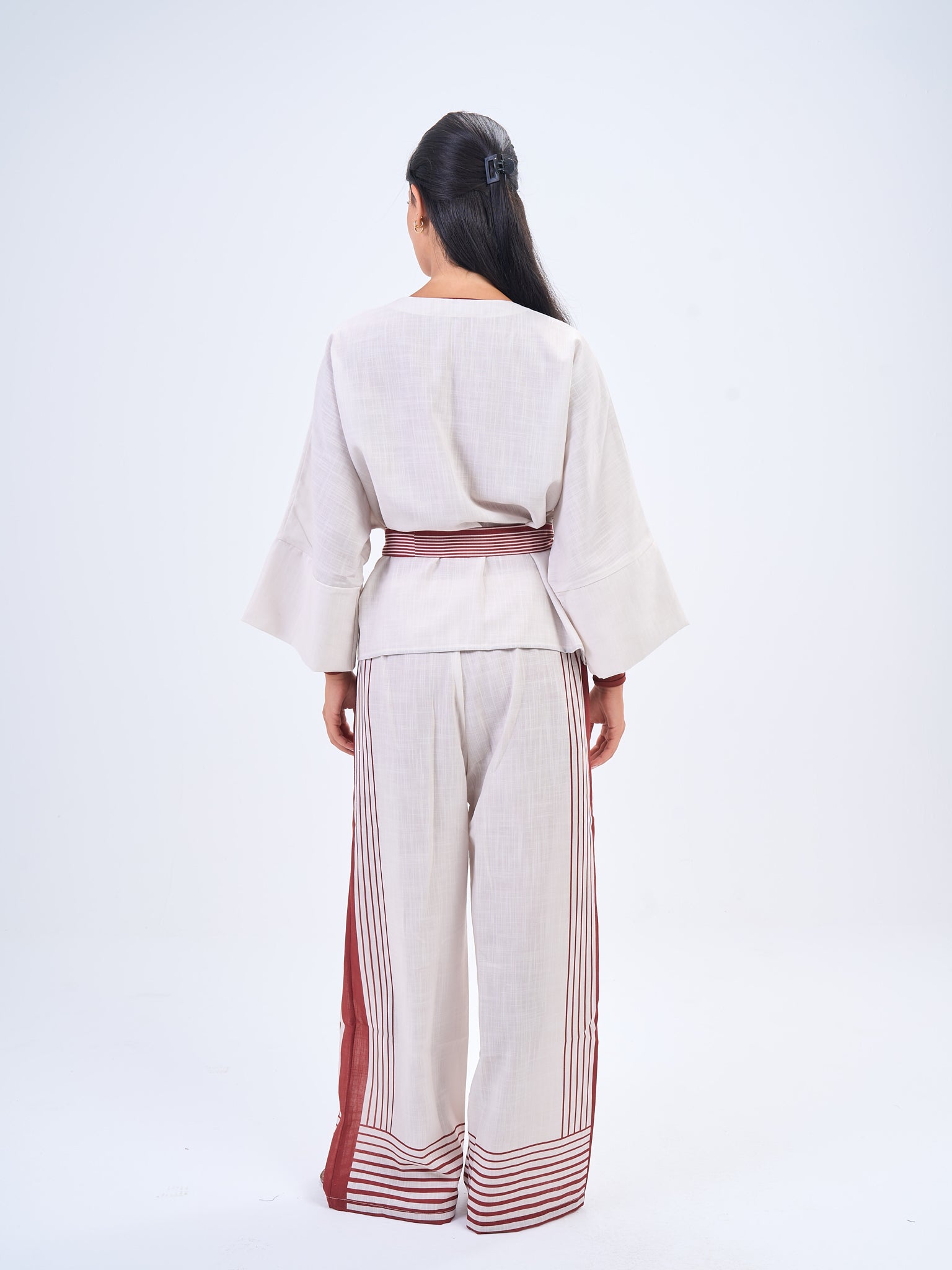 Summer Stripes Linen Set in- Maroon