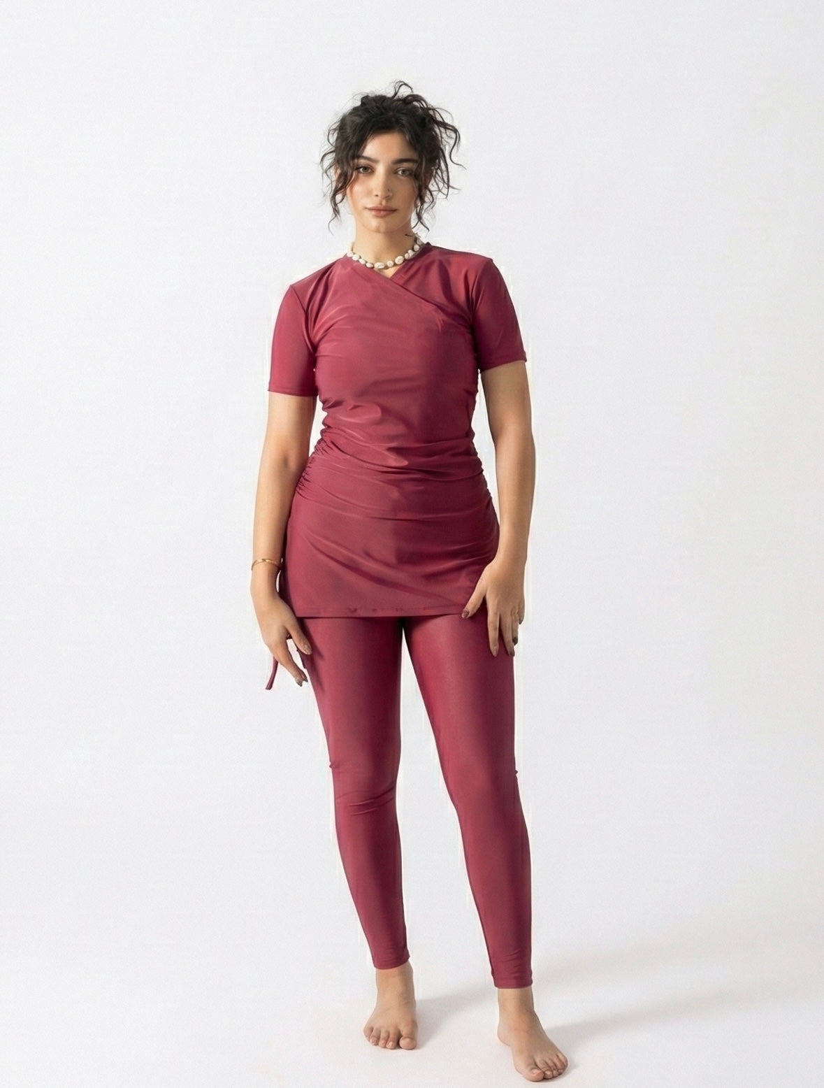 Half-Sleeve Croise Swim Top - Ruby