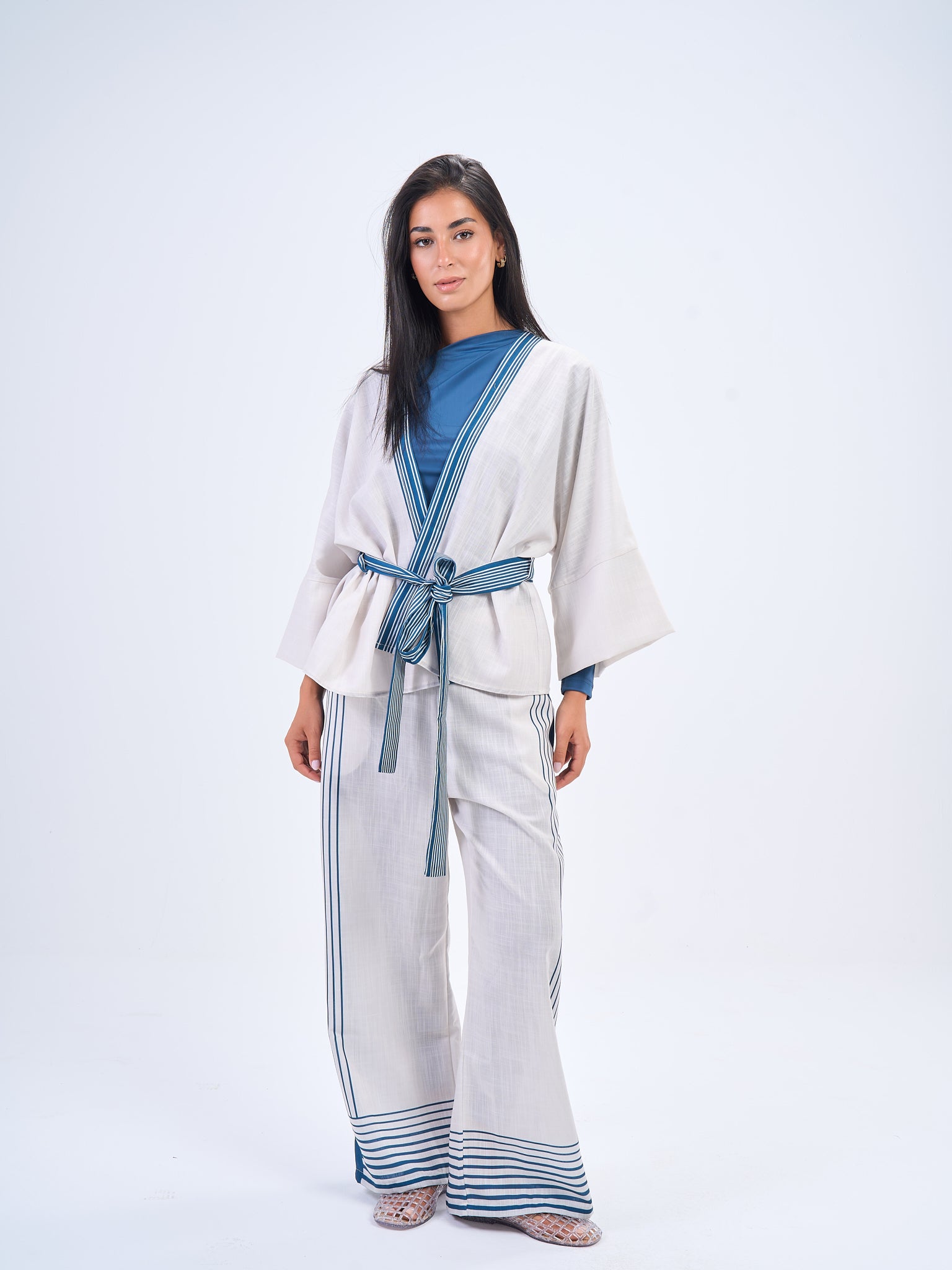 Summer Stripes Linen Set in- Bedazzled Blue