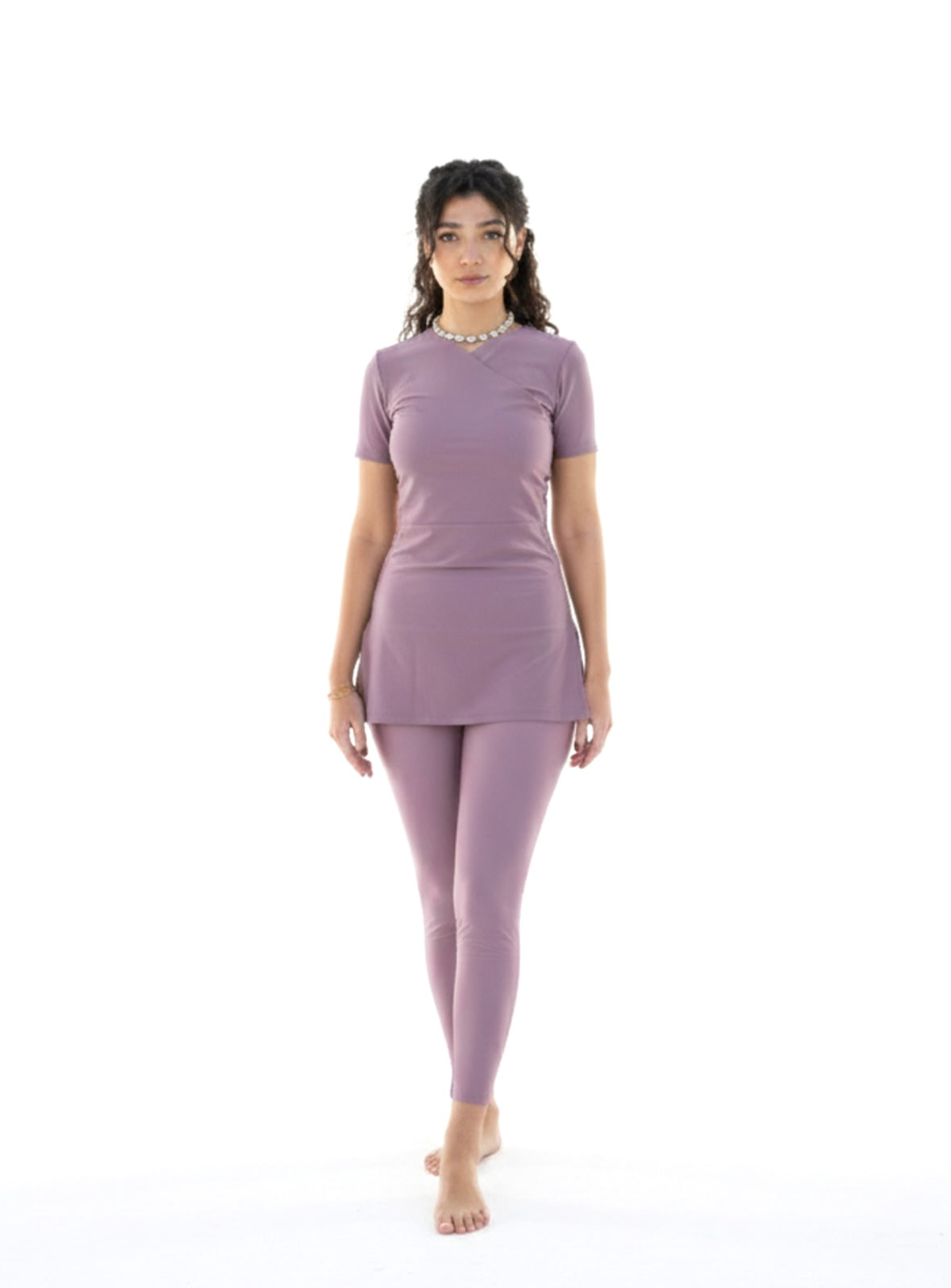 Half-Sleeve Croise Swim Top - Dusty Mauve