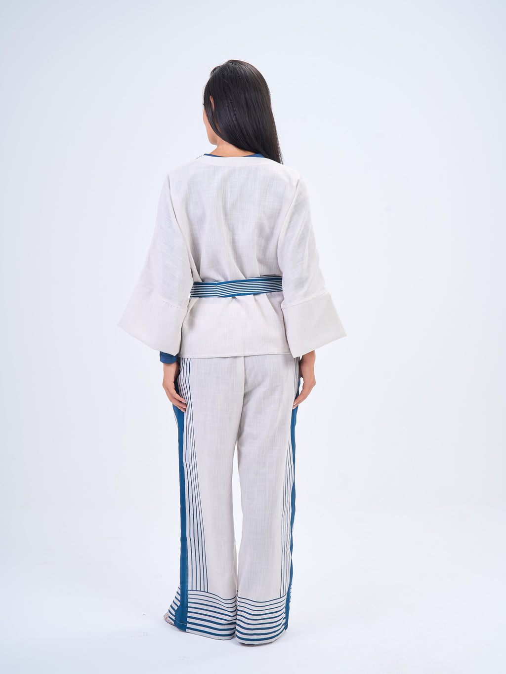 Summer Stripes Linen Set in- Bedazzled Blue
