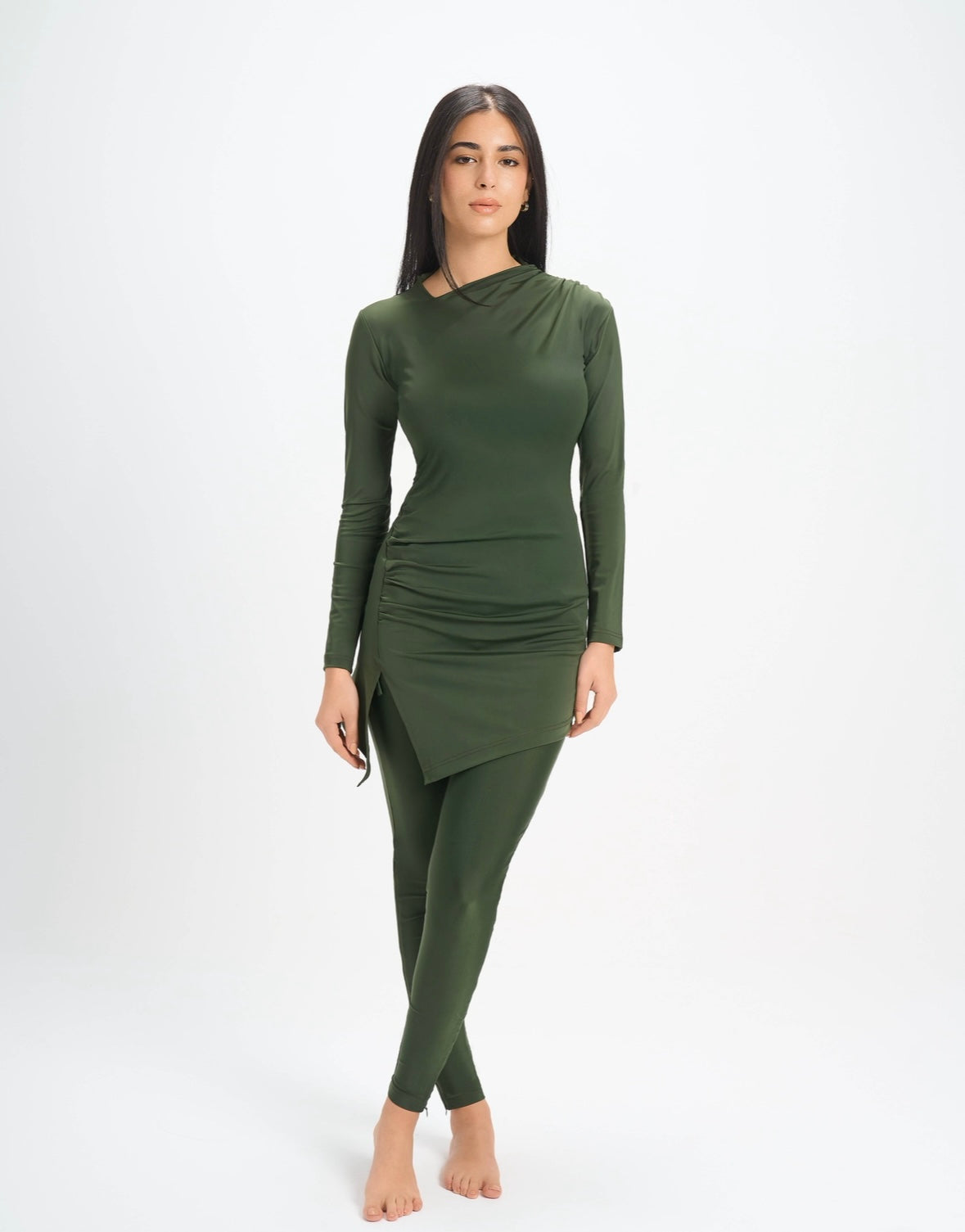 Drape Swim Top - Olive Green