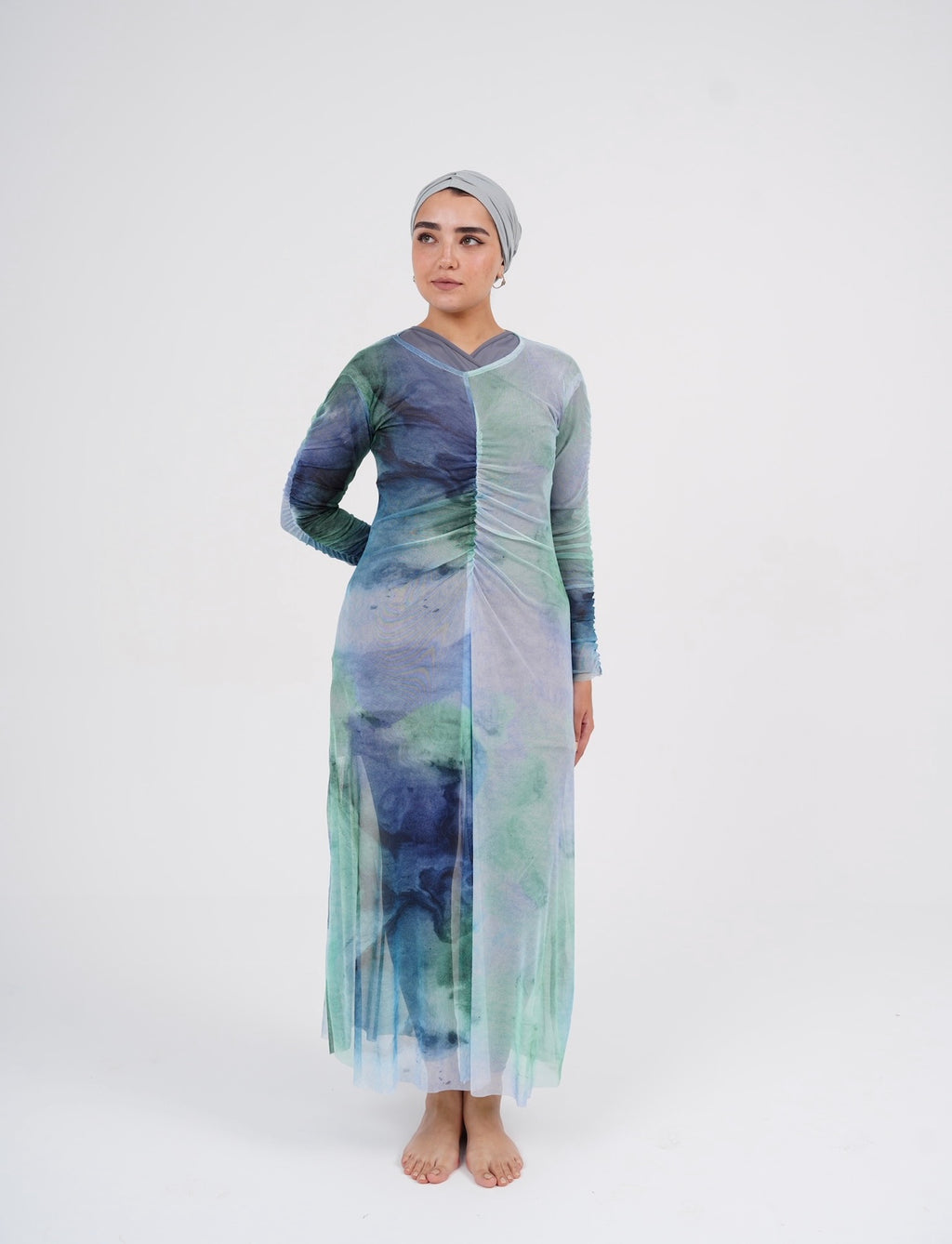 Marble Mesh Coverup - Cyan
