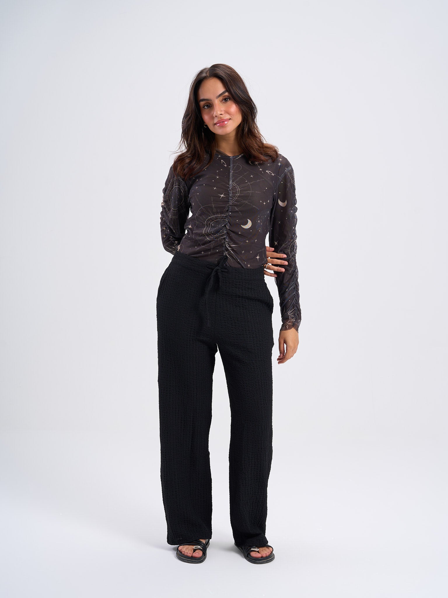 Celestial mesh top in black