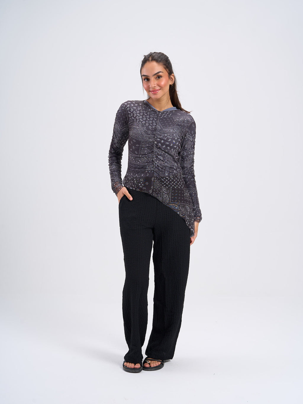 Paisley in black mesh top