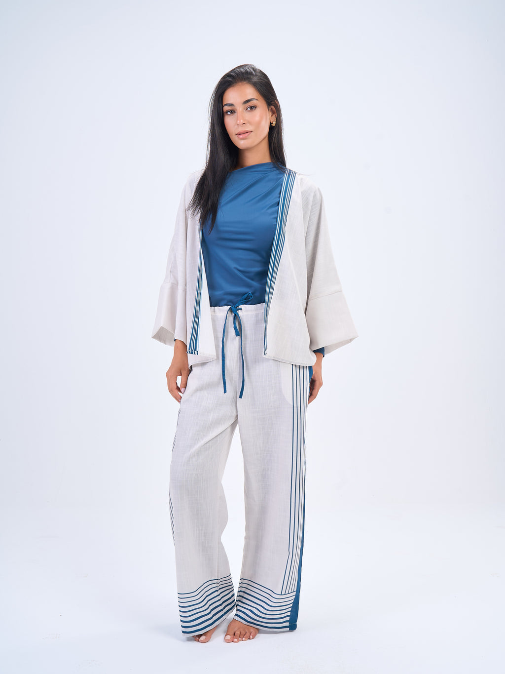Summer Stripes Linen Set in- Bedazzled Blue