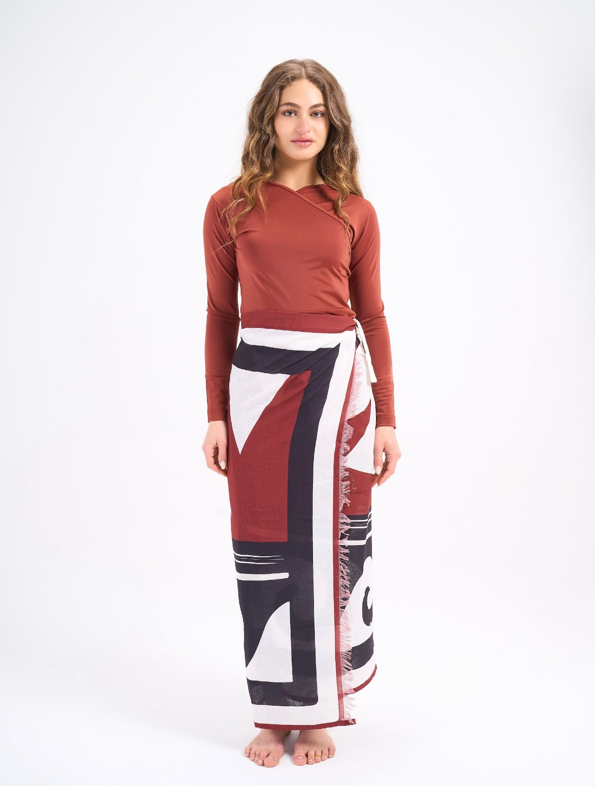 Linen Pareo - Burnt Orange & Black