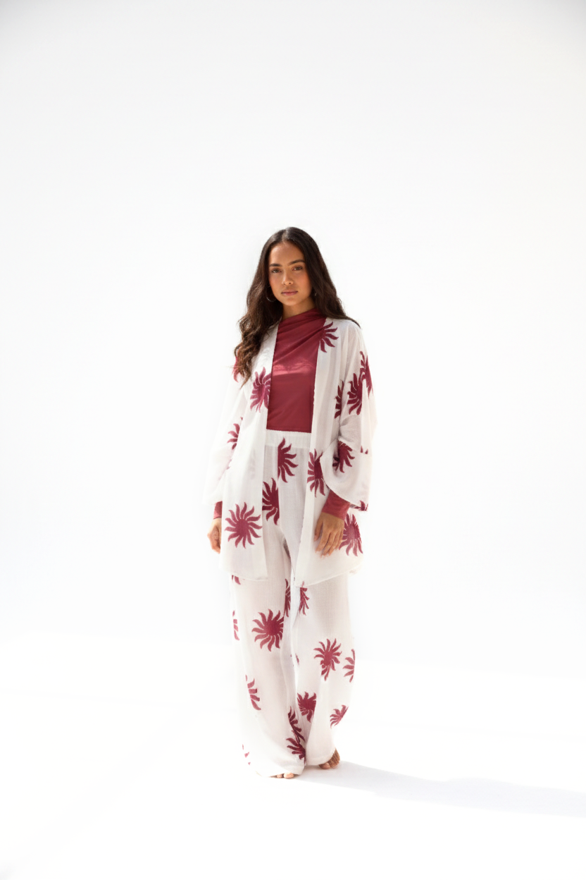 Soleil Linen Kimono - Ruby