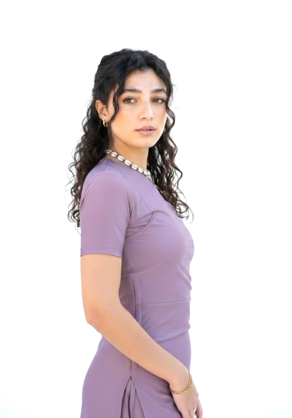 Half-Sleeve Croise Swim Top - Dusty Mauve