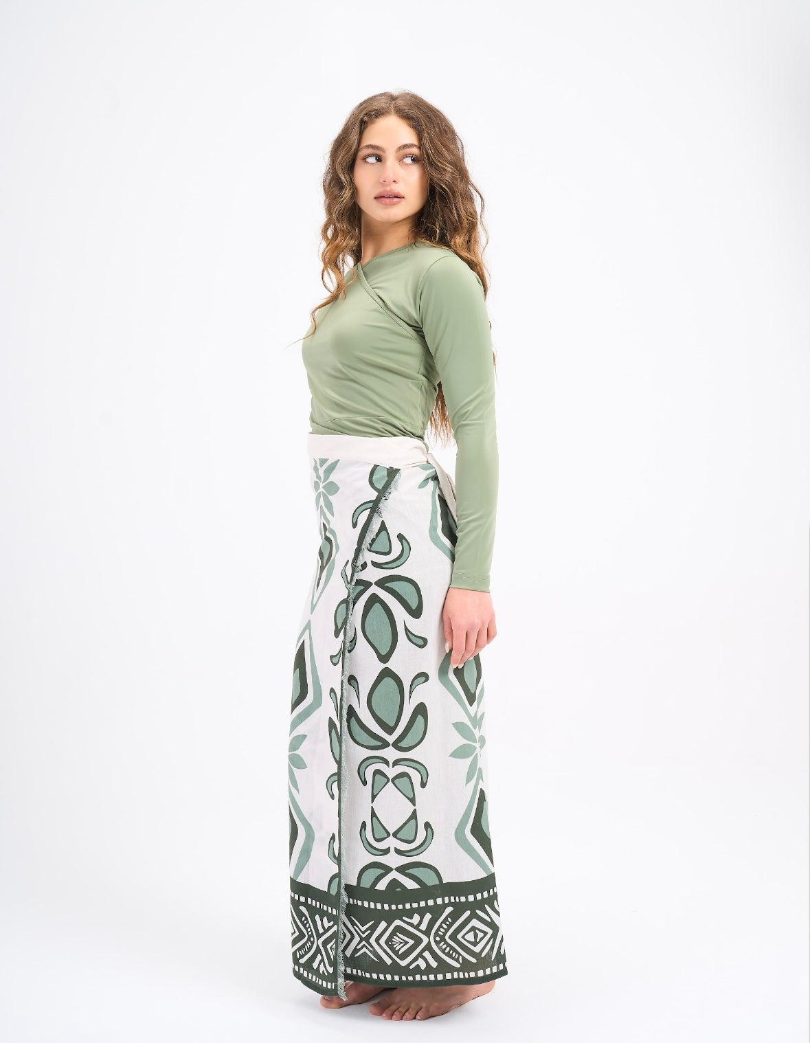 Linen Pareo - Petal diamond in olive