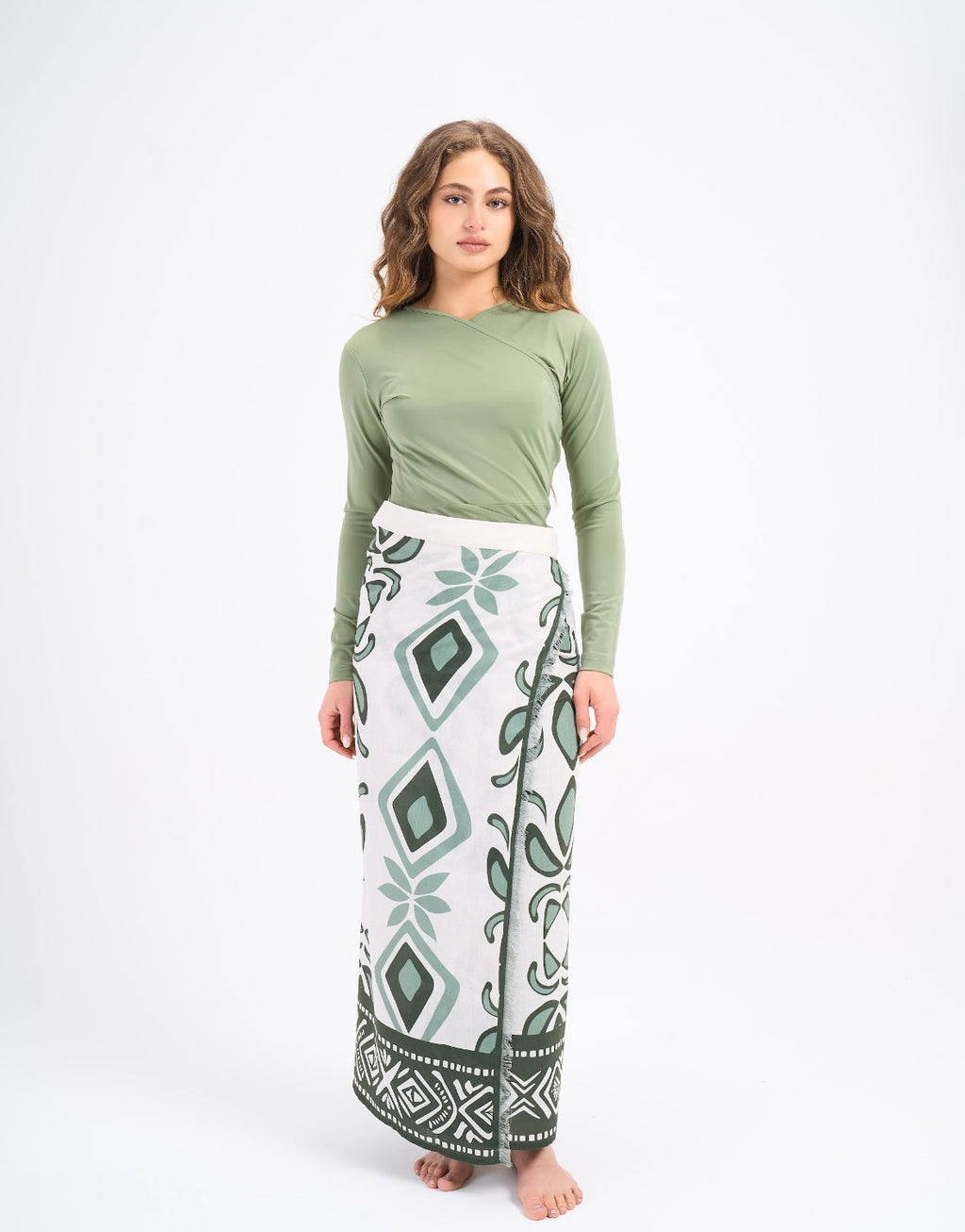 Linen Pareo - Petal diamond in olive