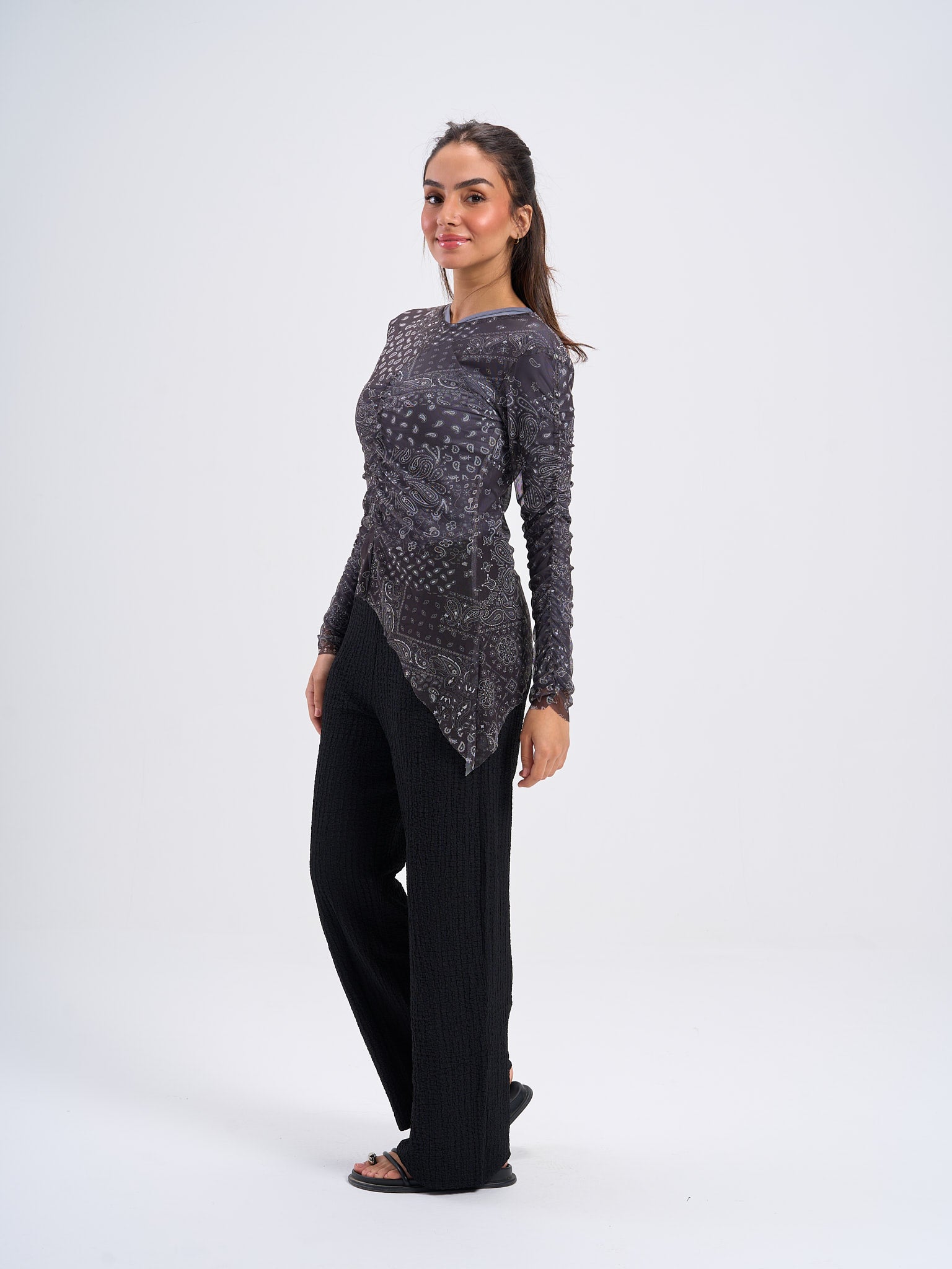 Paisley in black mesh top