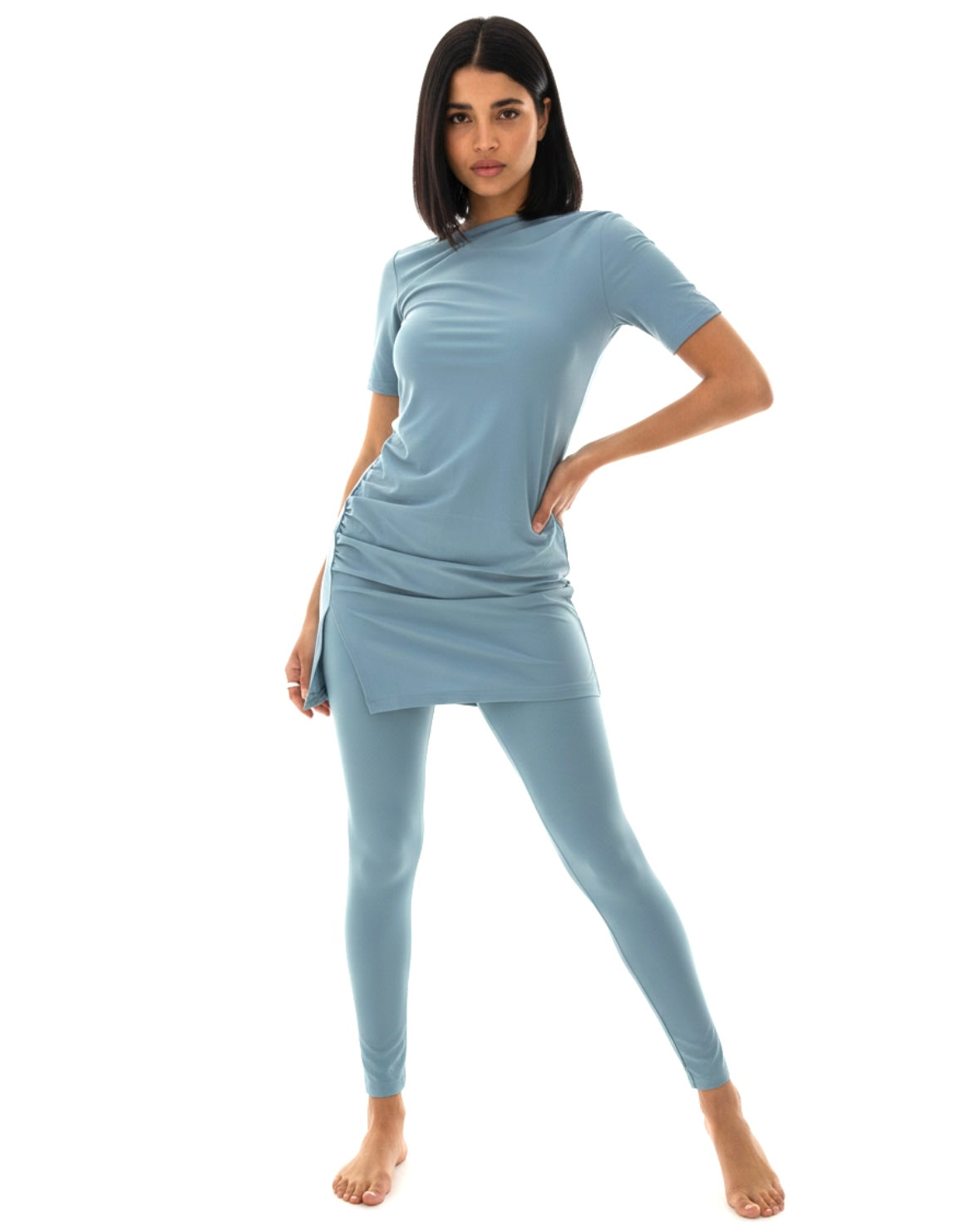 Half-Sleeve Drape Swim Top - River