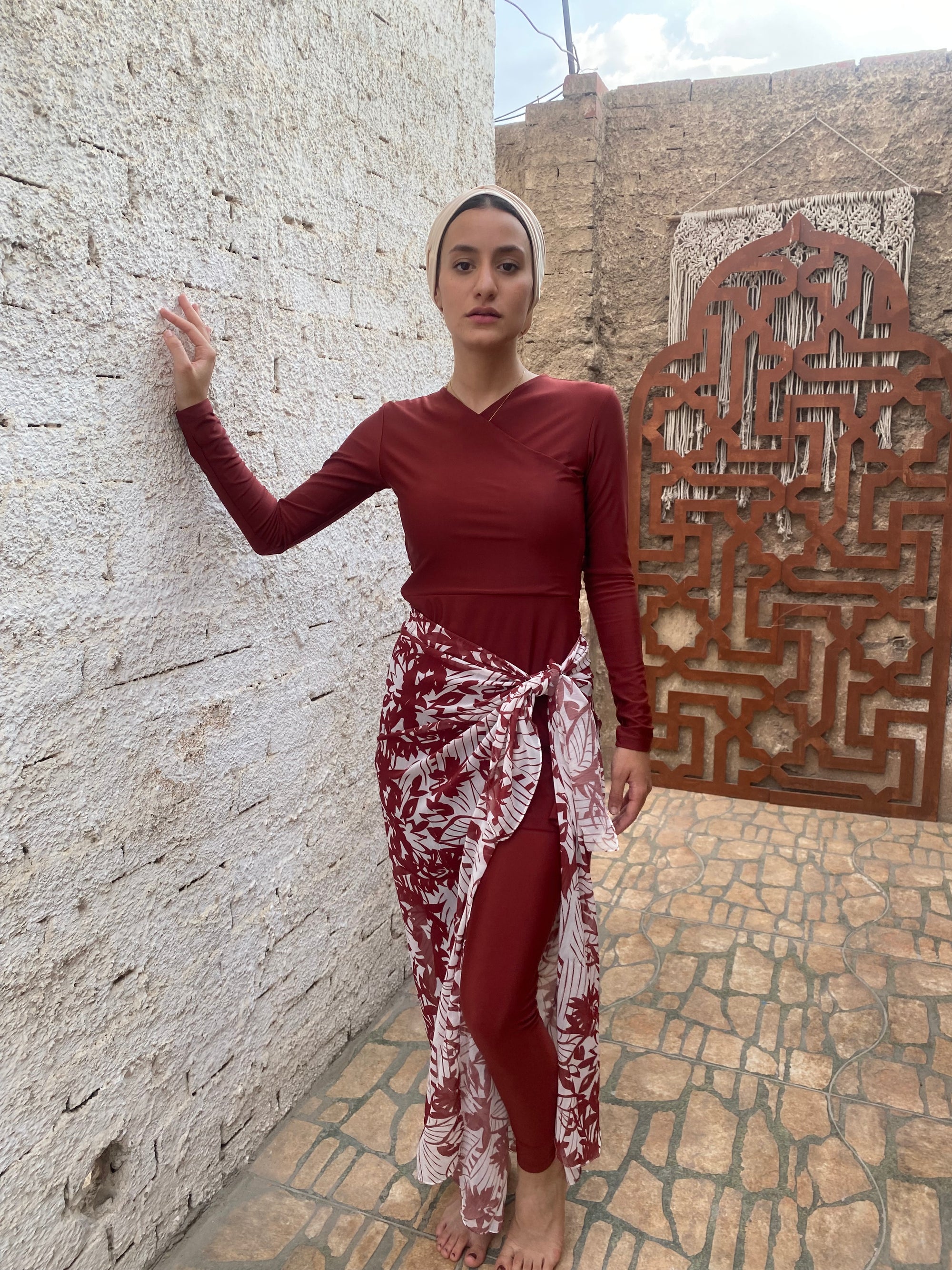 Maroon Flowers Chiffon Wrap