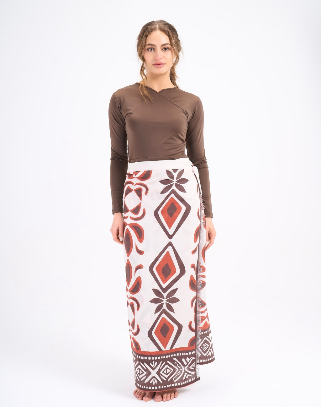 Linen Pareo - Petal diamond in brown