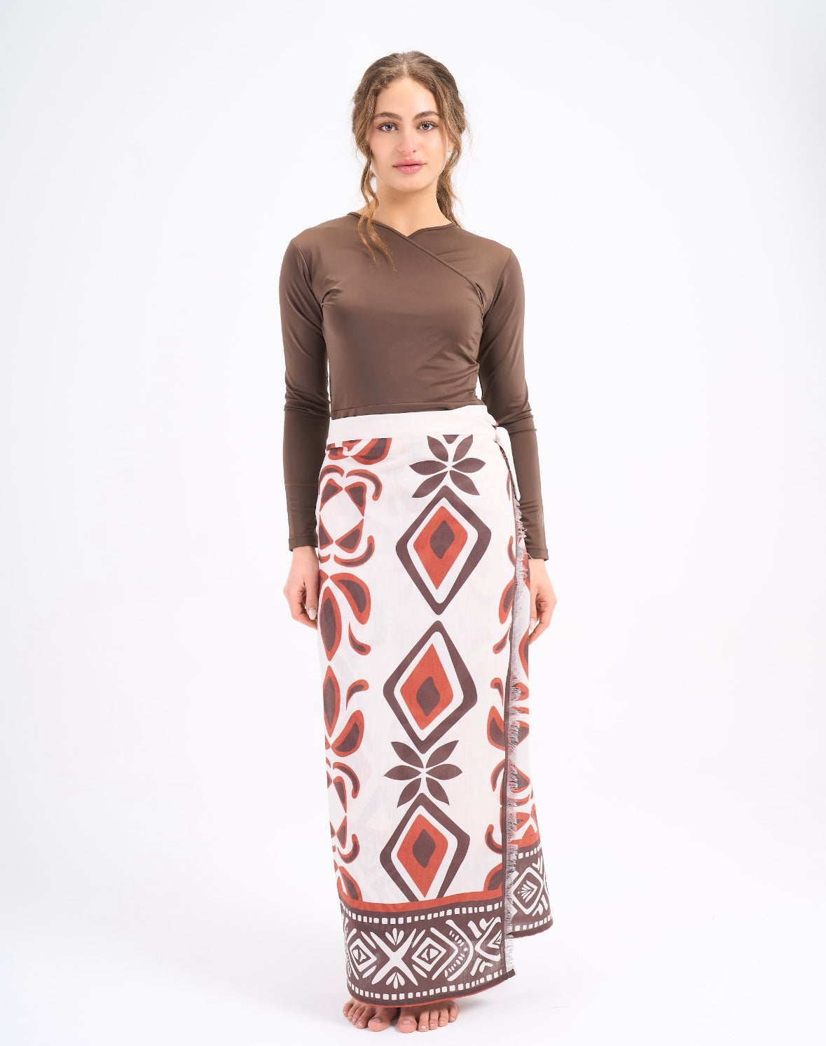 Linen Pareo - Petal diamond in brown