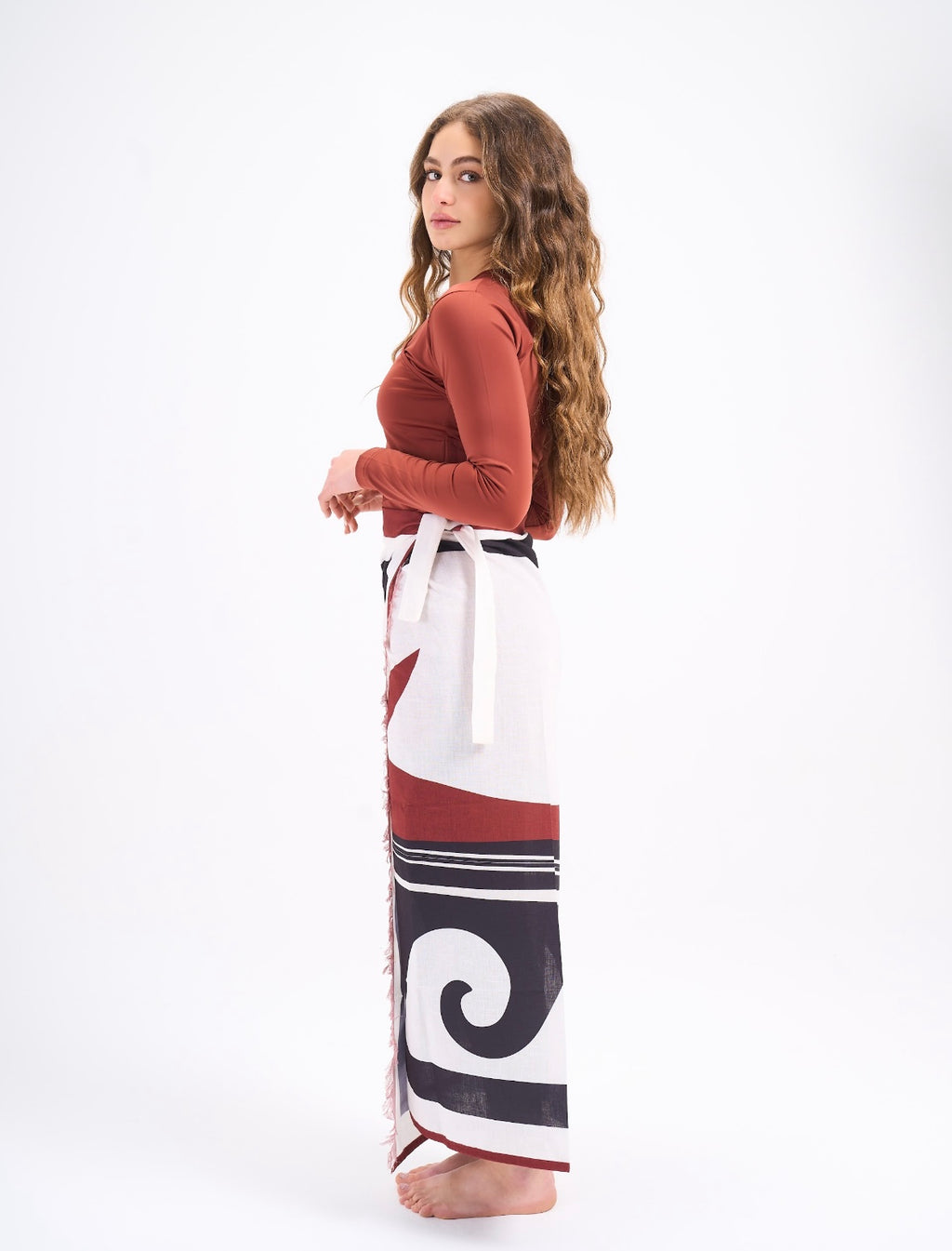 Linen Pareo - Burnt Orange & Black