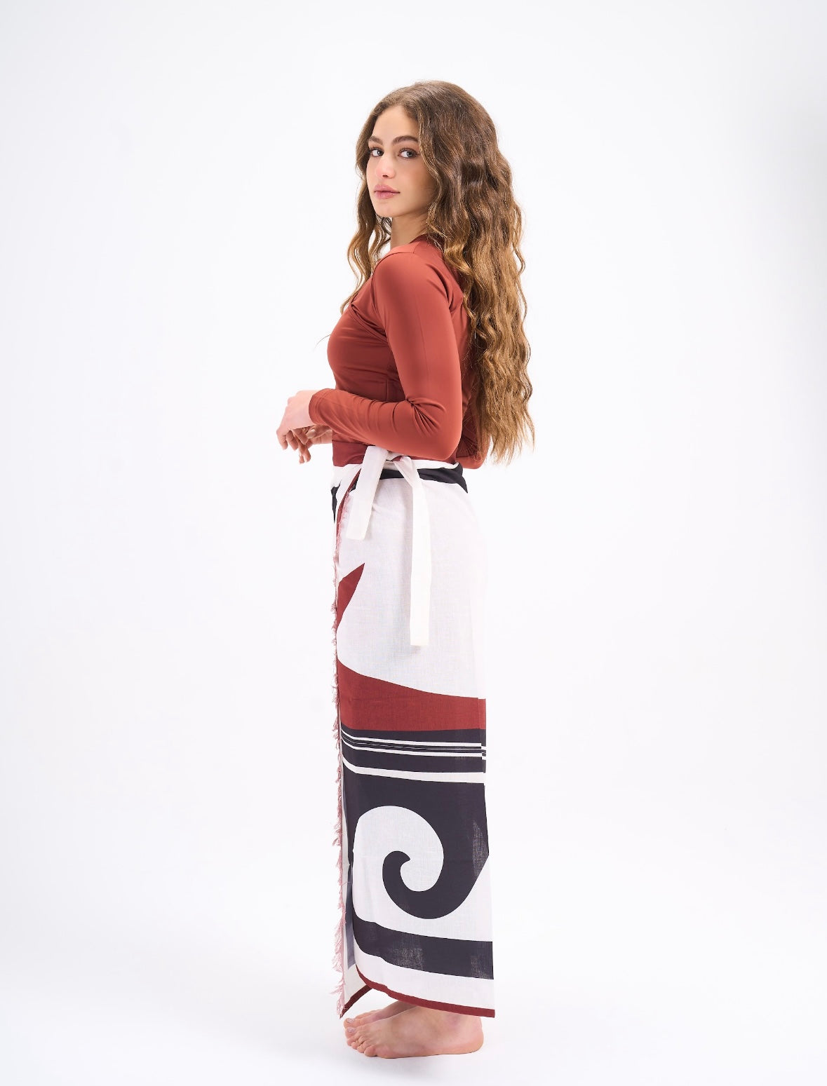 Linen Pareo - Burnt Orange & Black