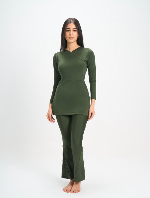 2-in-1 Flared Zip Swim Leggings – Olive