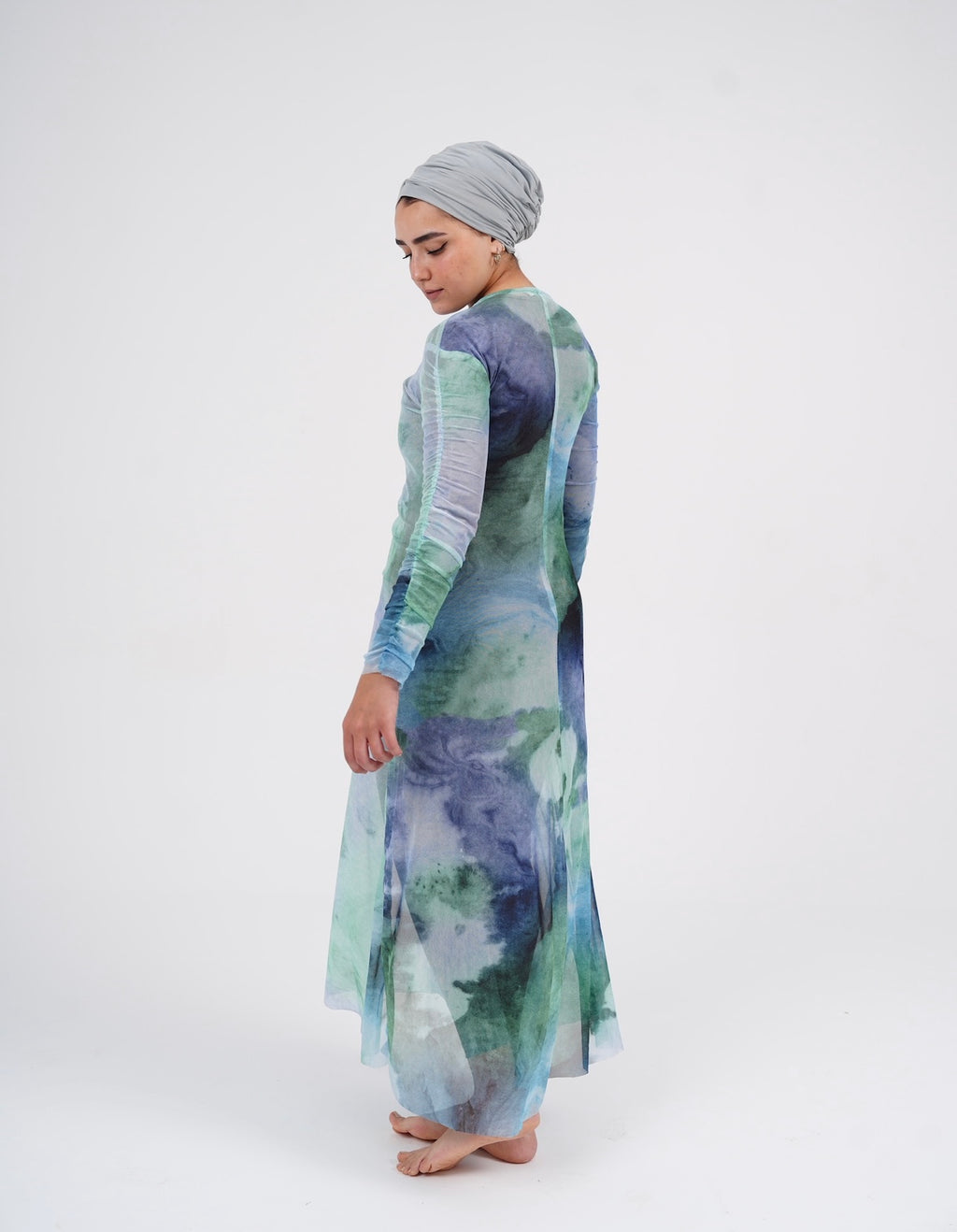Marble Mesh Coverup - Cyan