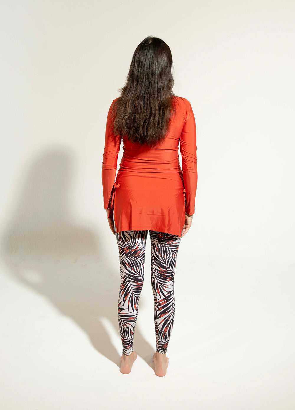 Swim Leggings - Orange Palm Leaves