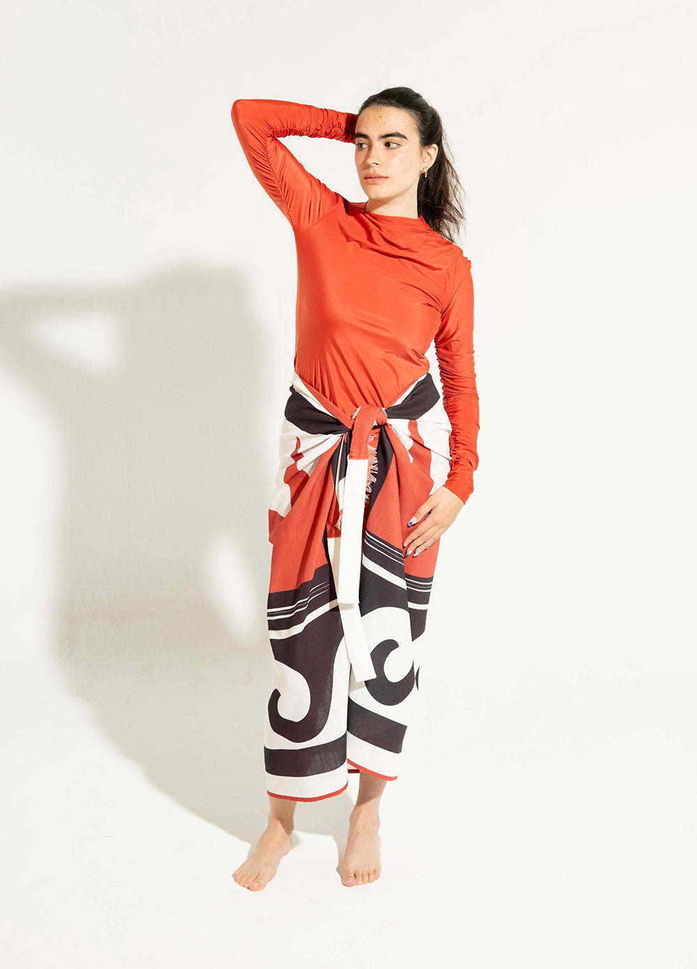 Linen Pareo - Burnt Orange & Black