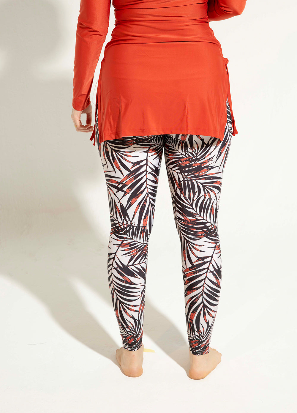 Swim Leggings - Orange Palm Leaves