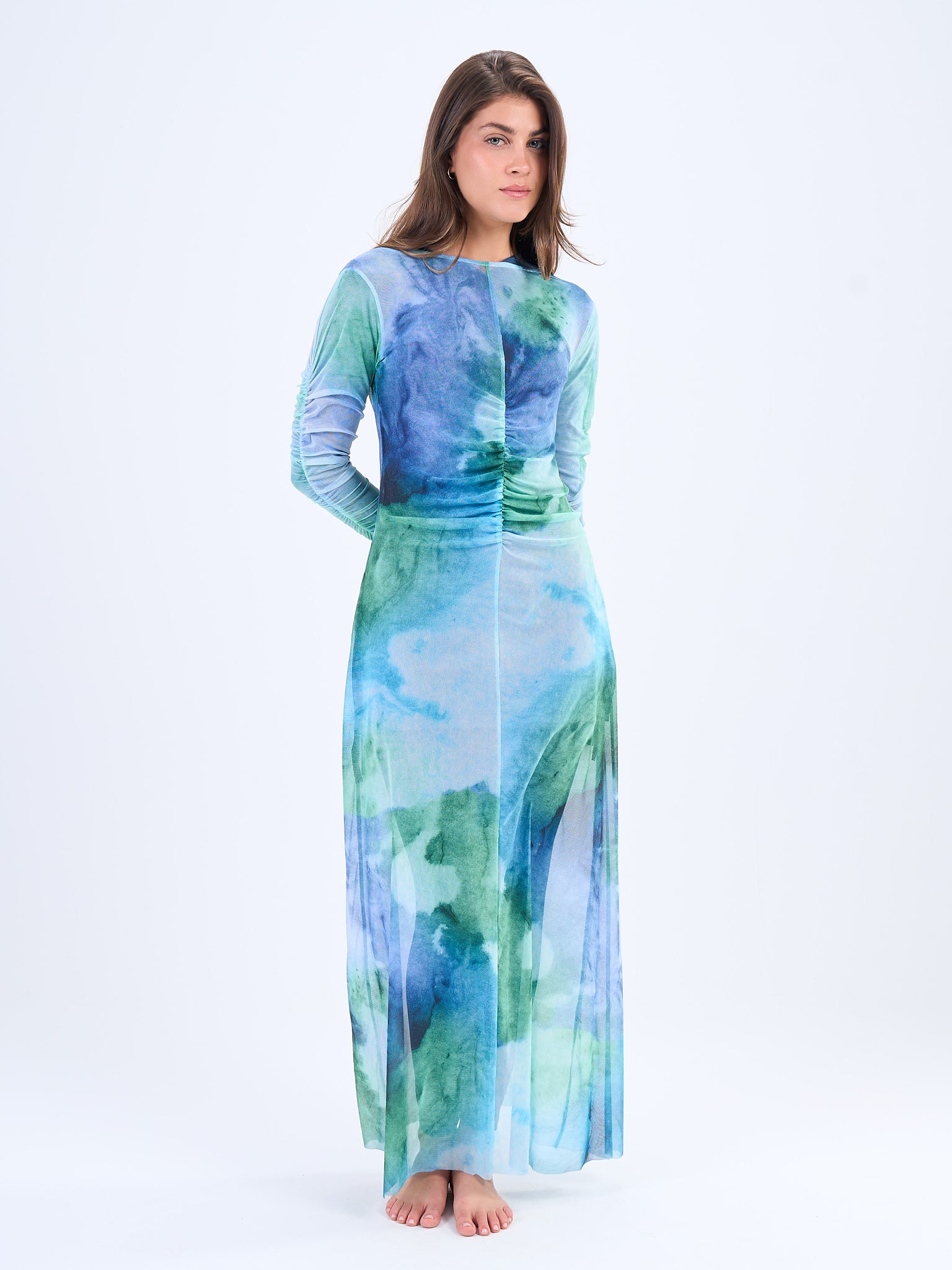 Marble Mesh Coverup - Cyan