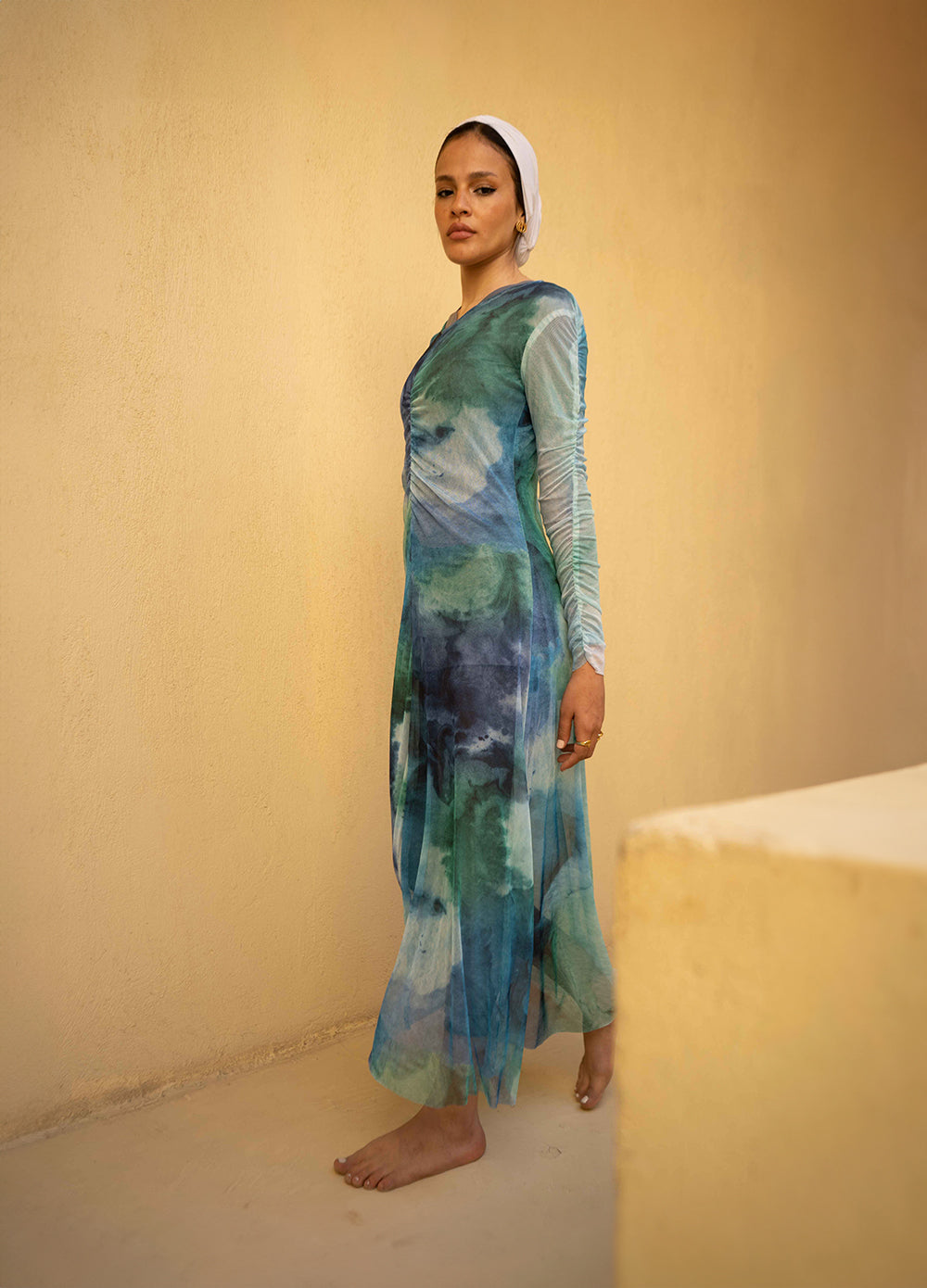 Marble Mesh Coverup - Cyan