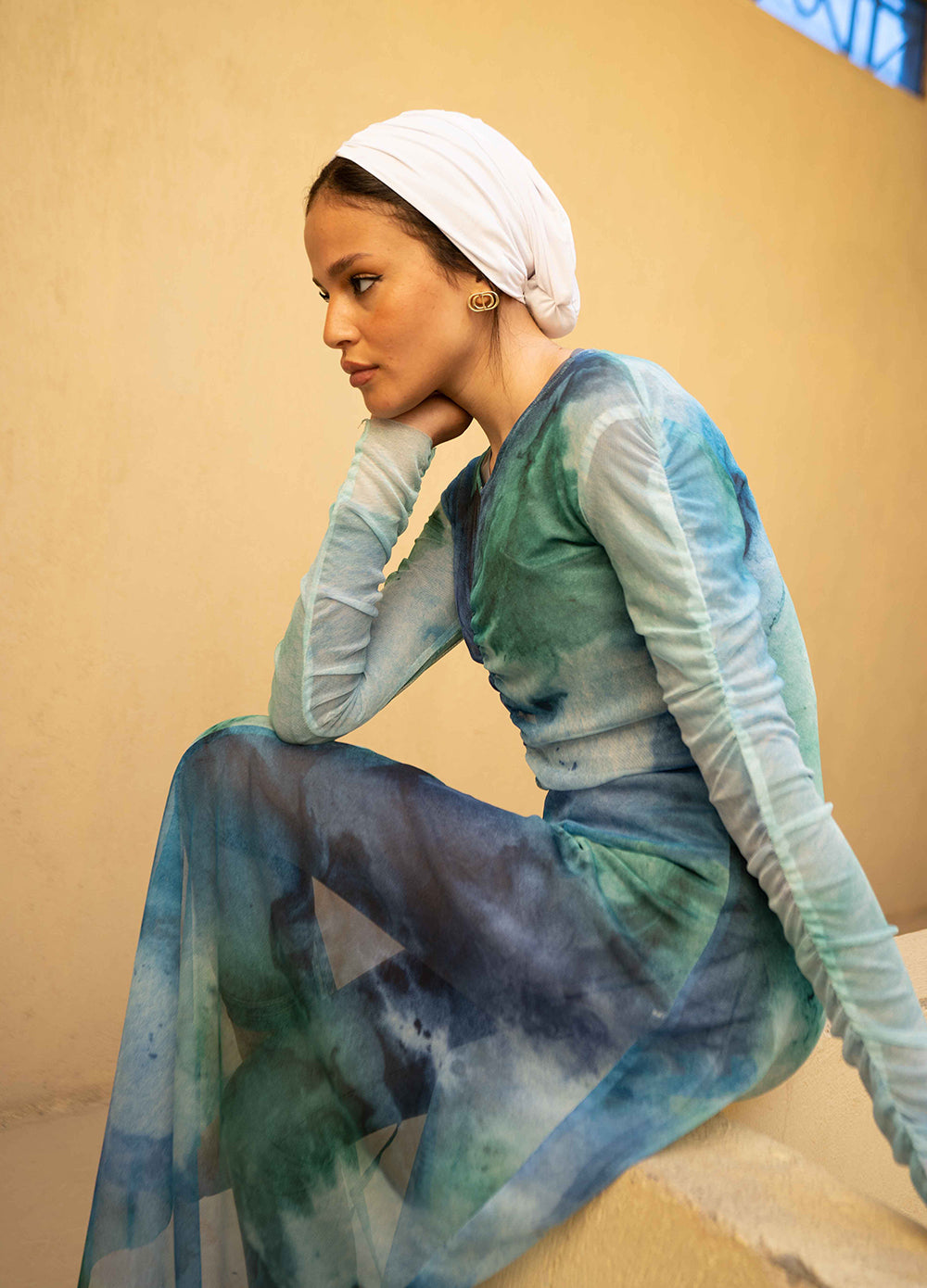 Marble Mesh Coverup - Cyan