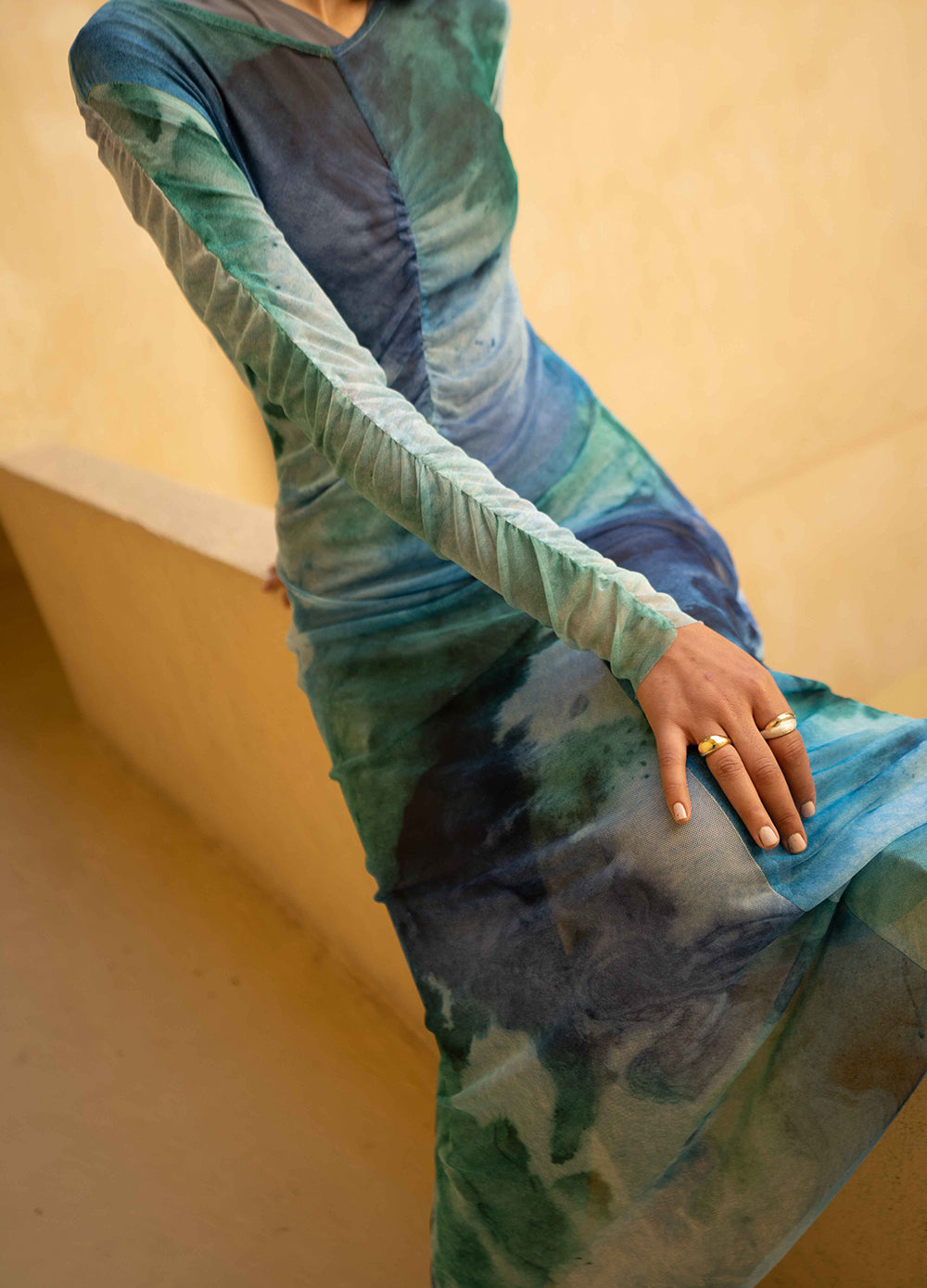 Marble Mesh Coverup - Cyan
