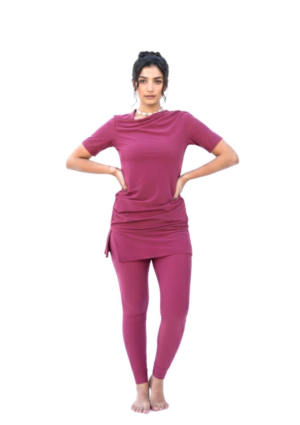Half-Sleeve Drape Swim Top - Ruby