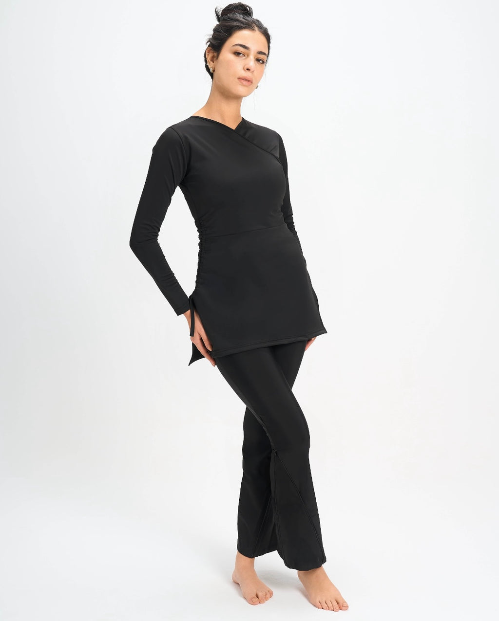 2-in-1 Flared Zip Swim Leggings – Black