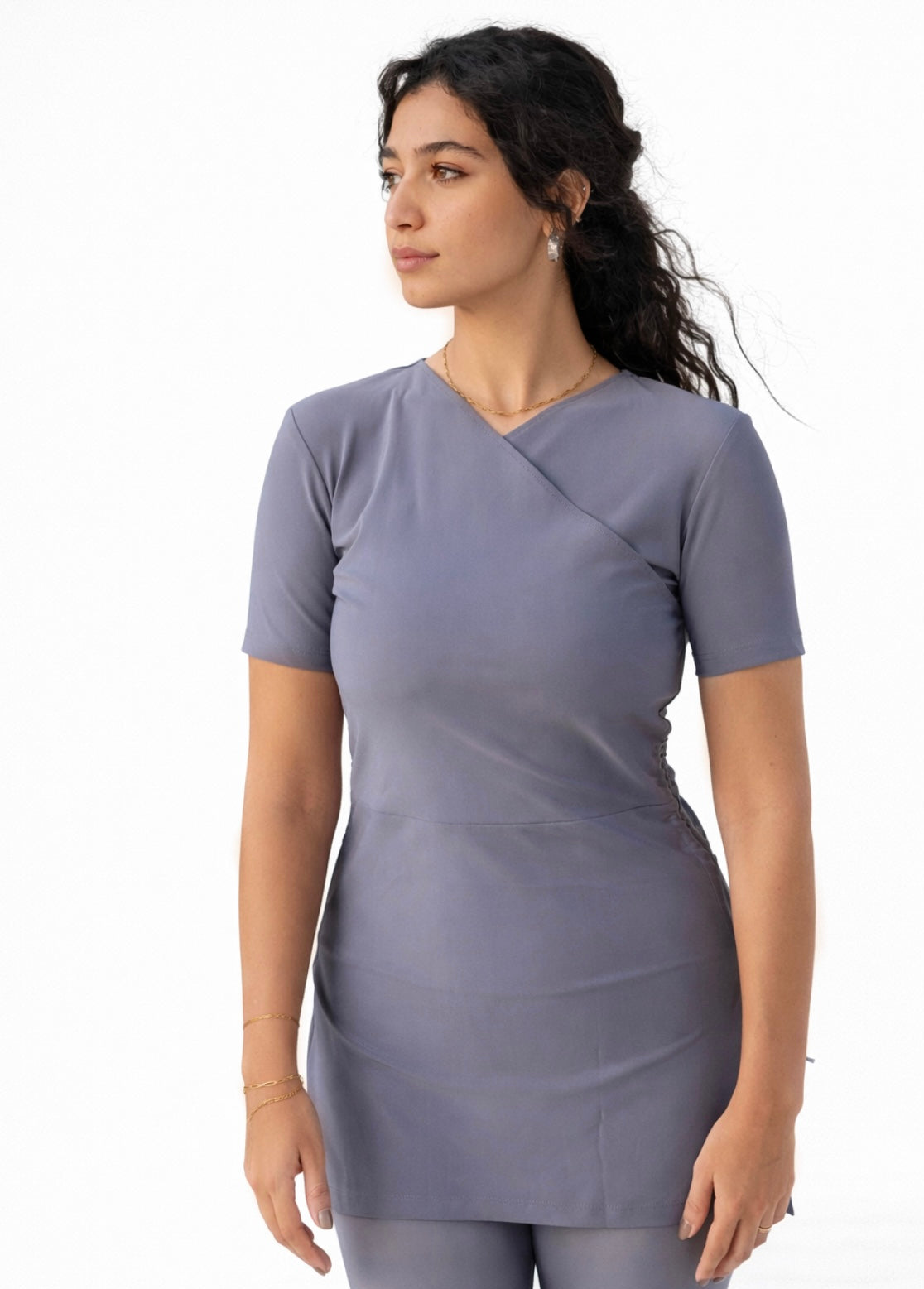 Half-Sleeve Croise Swim Top - Grey