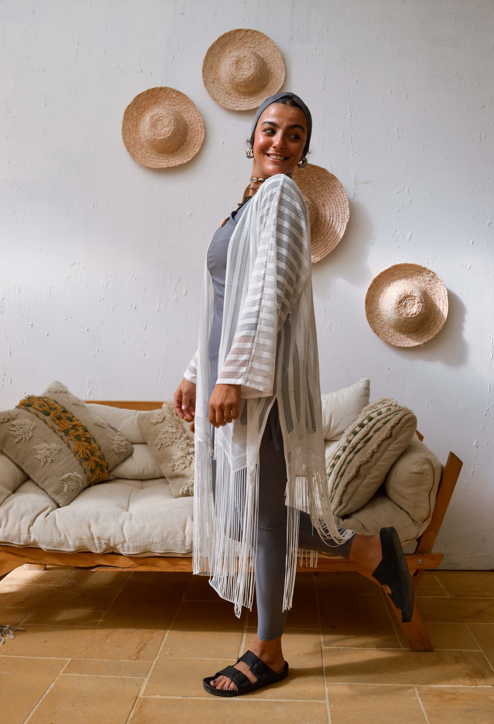 White Fringed Kimono