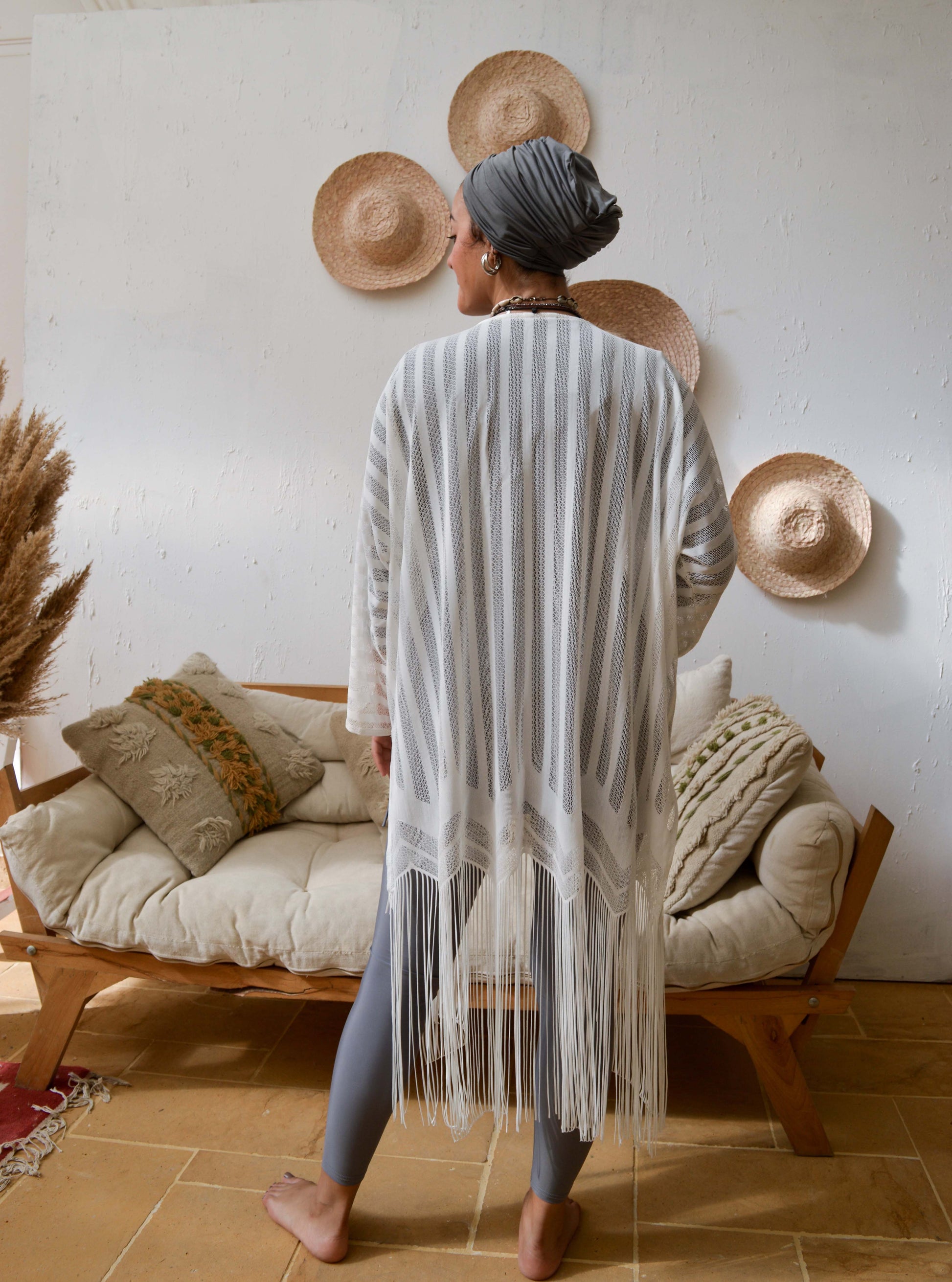 White Fringed Kimono