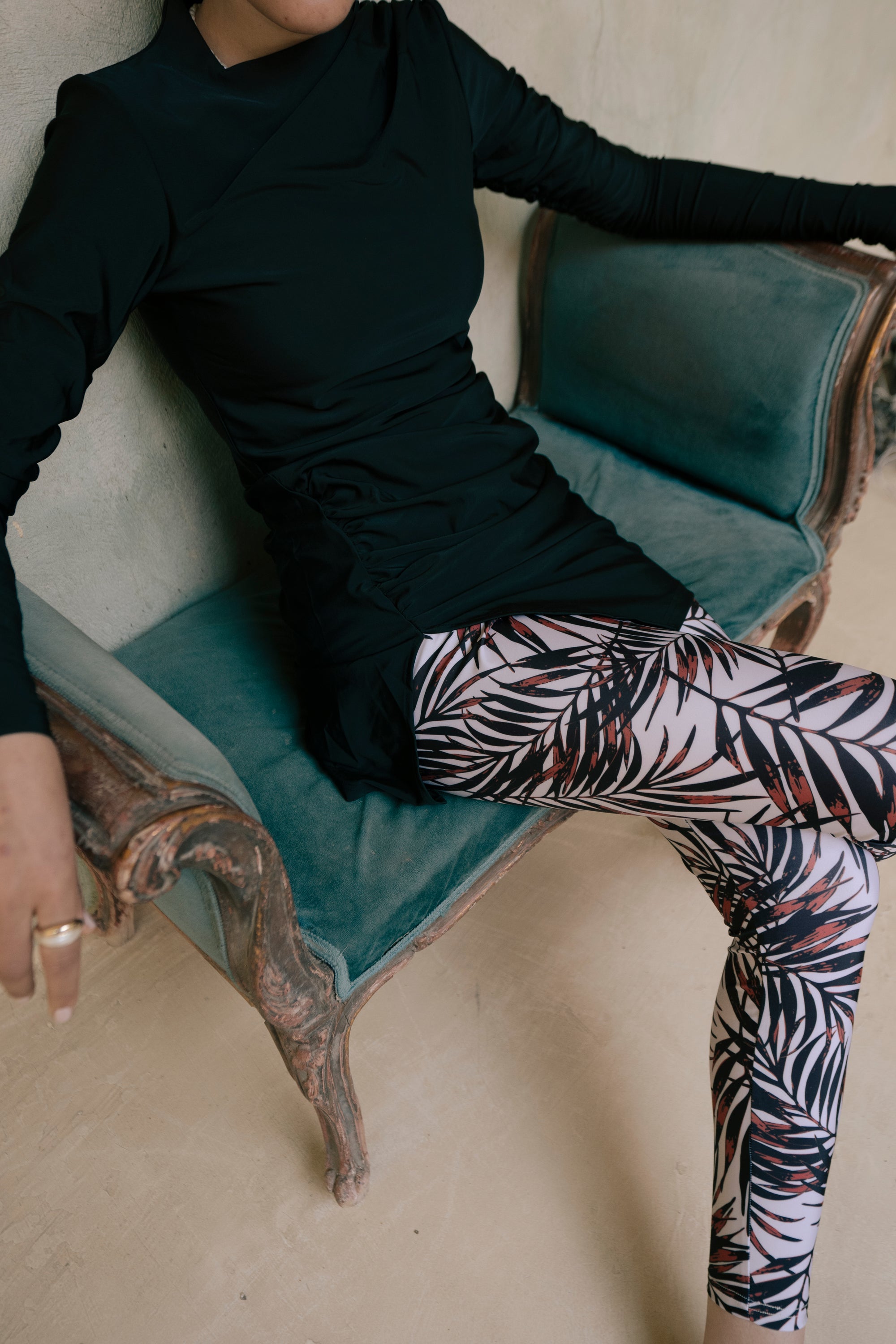 Swim Leggings - Orange Palm Leaves