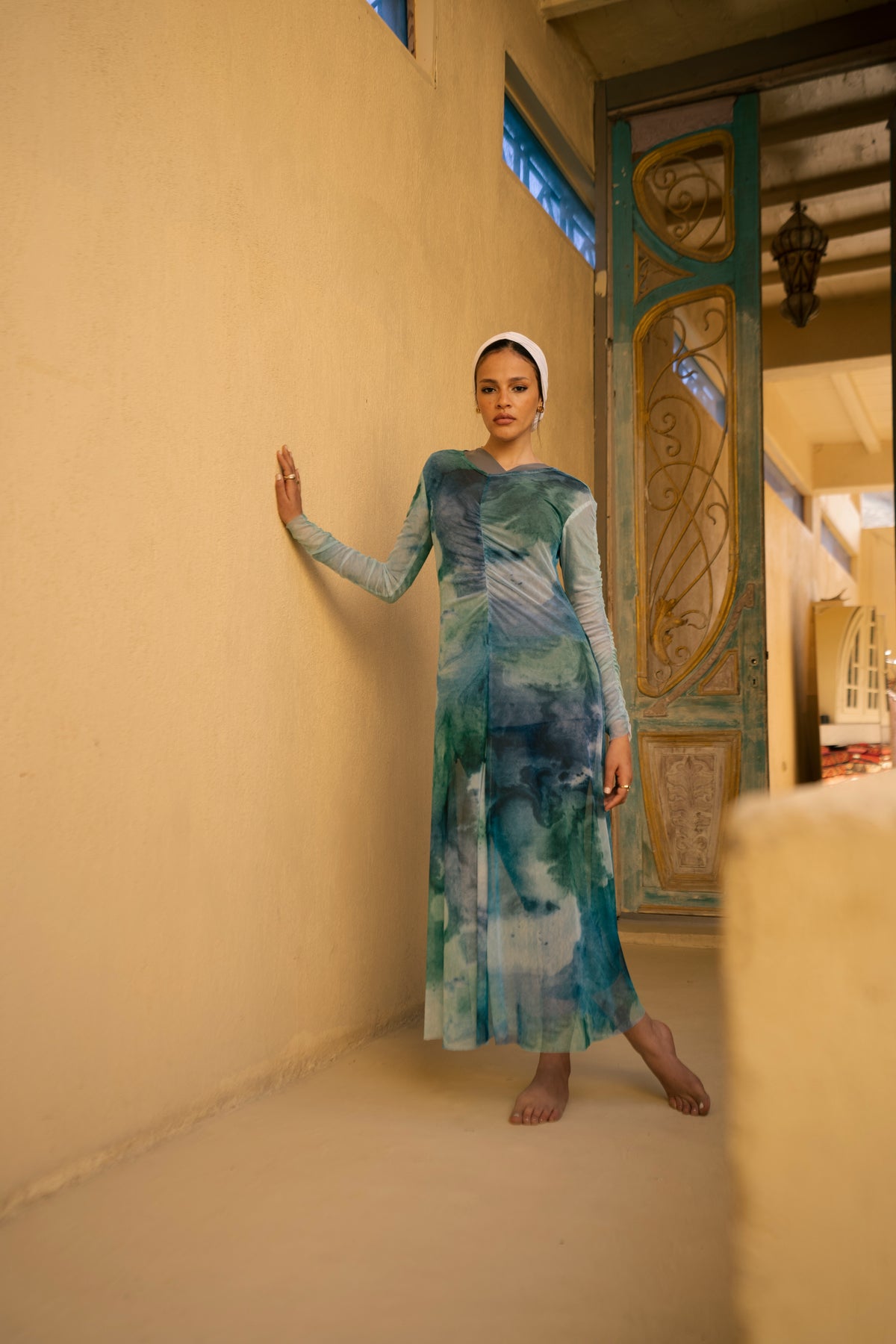 Marble Mesh Coverup - Cyan