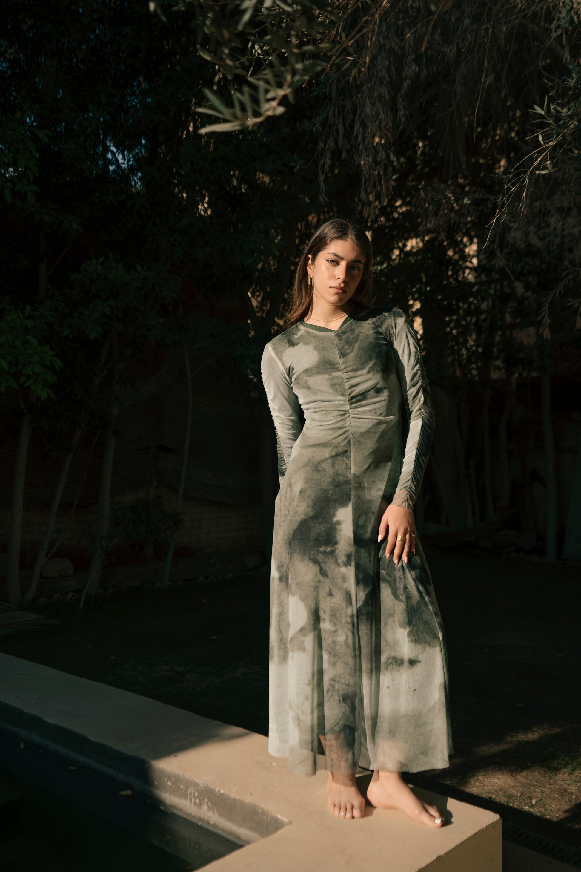 Marble Mesh Coverup - Olive Green
