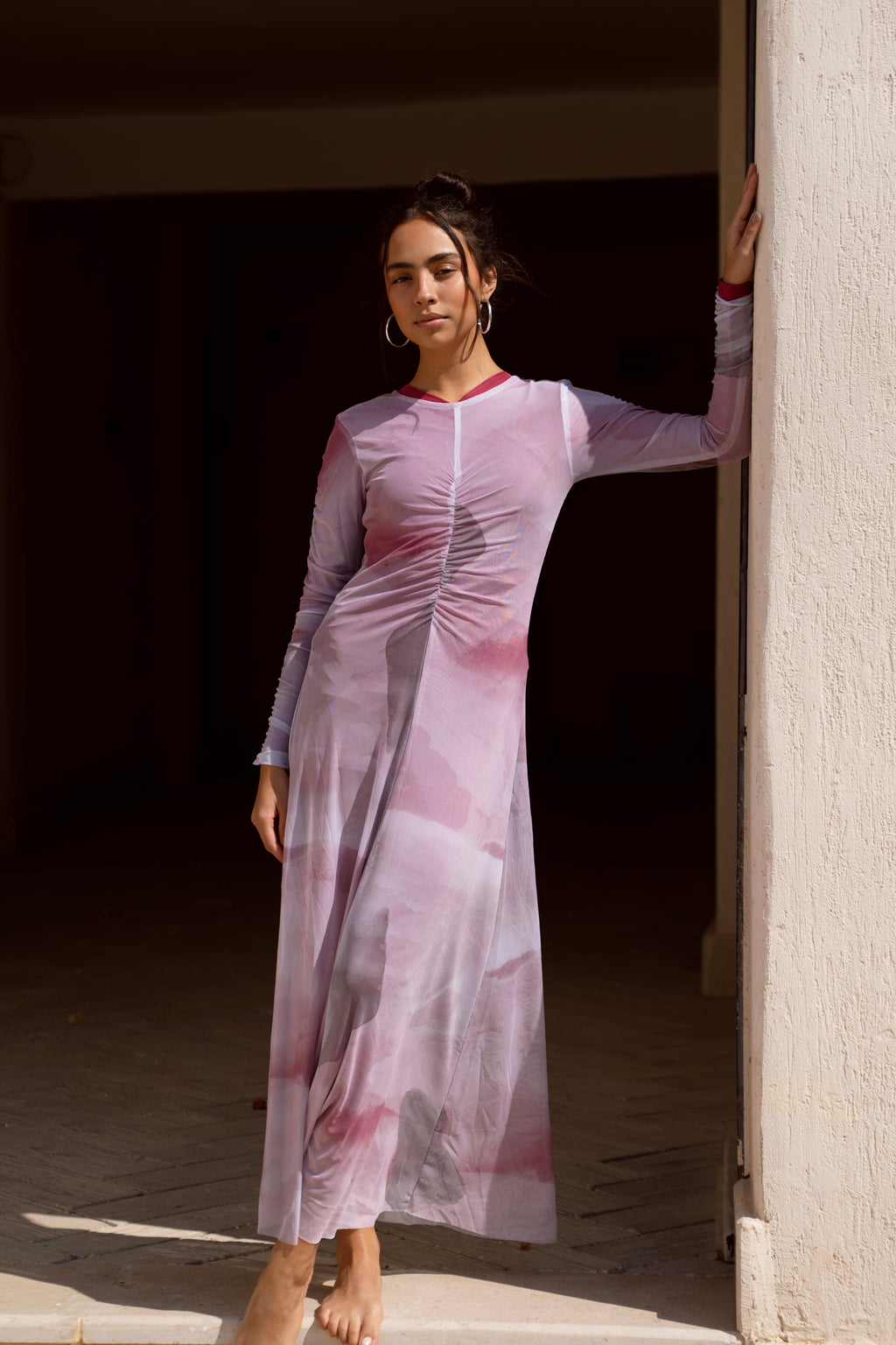 Watercolor Mesh Dress - Rose Taupe