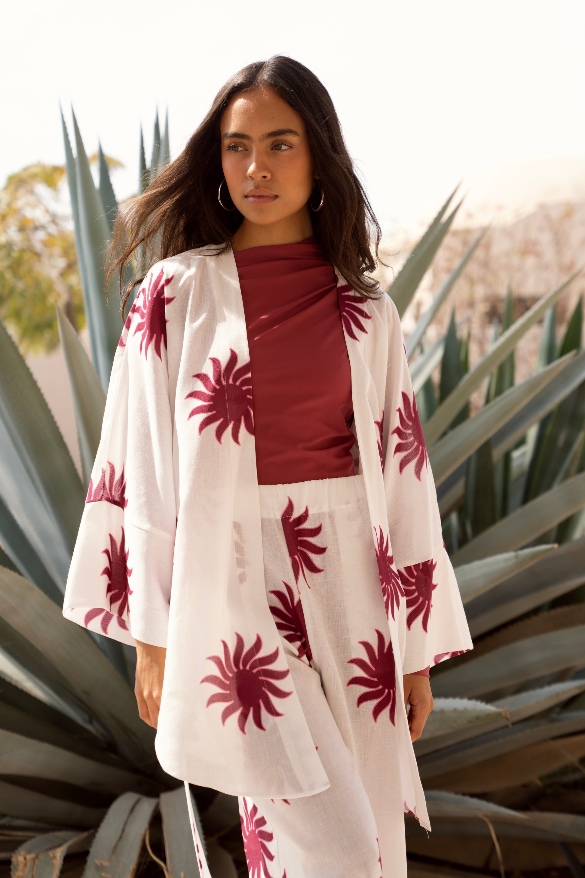 Soleil Linen Kimono - Ruby