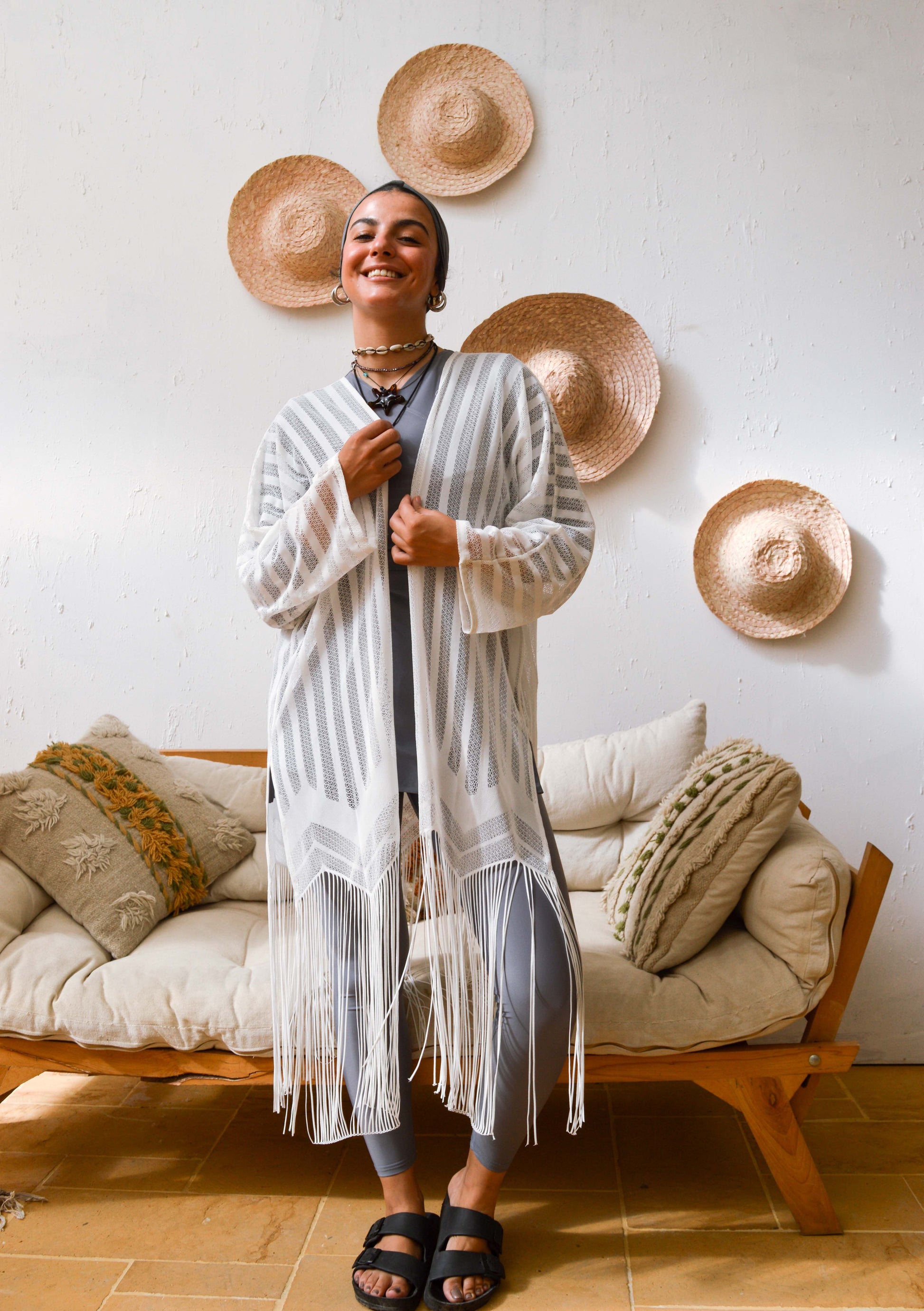 White Fringed Kimono