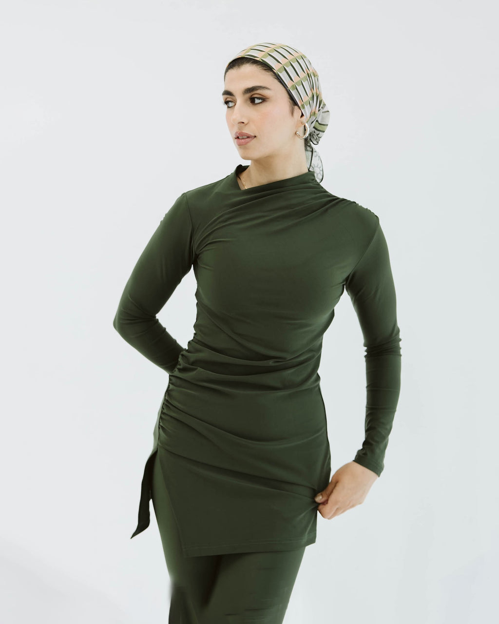 Drape Swim Top - Olive Green