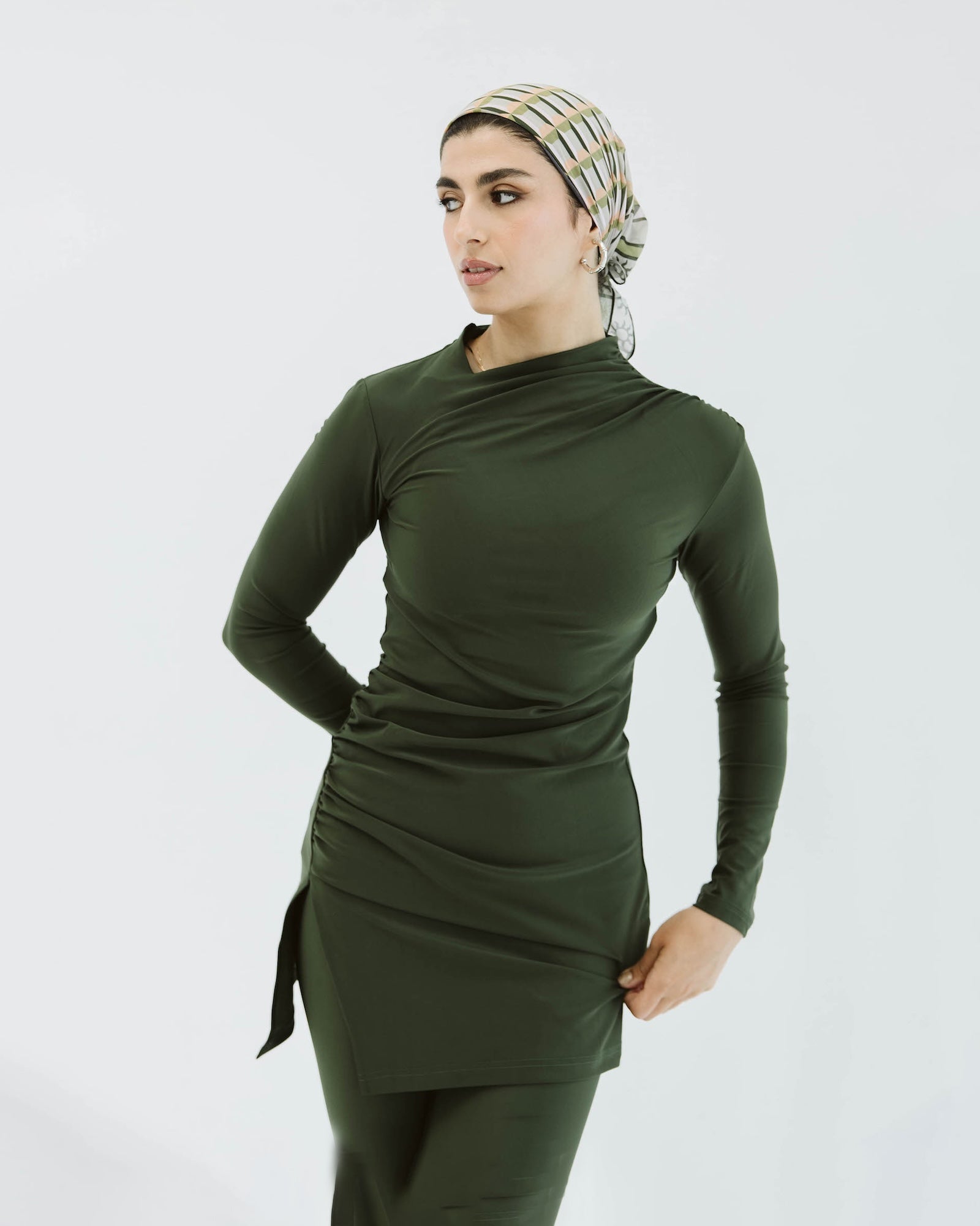 Drape Swim Top - Olive Green