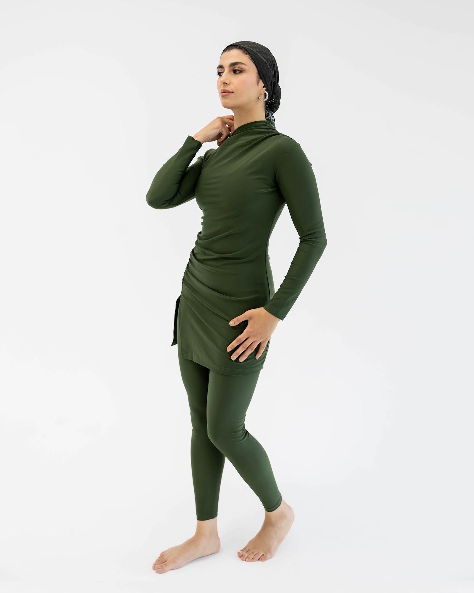 Drape Swim Top - Olive Green