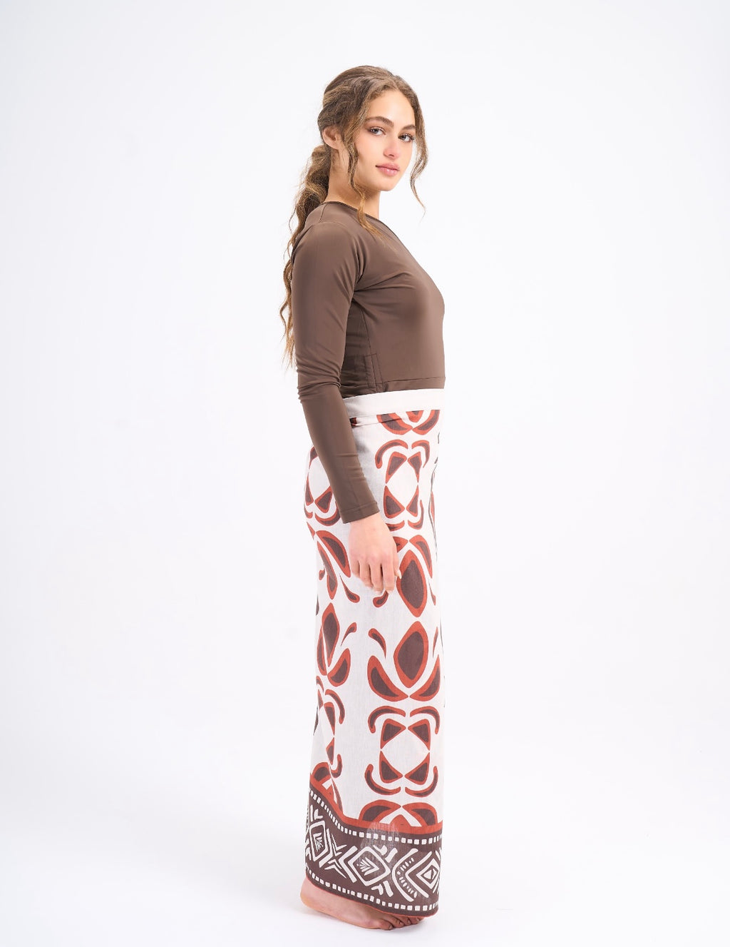 Linen Pareo - Petal diamond in brown
